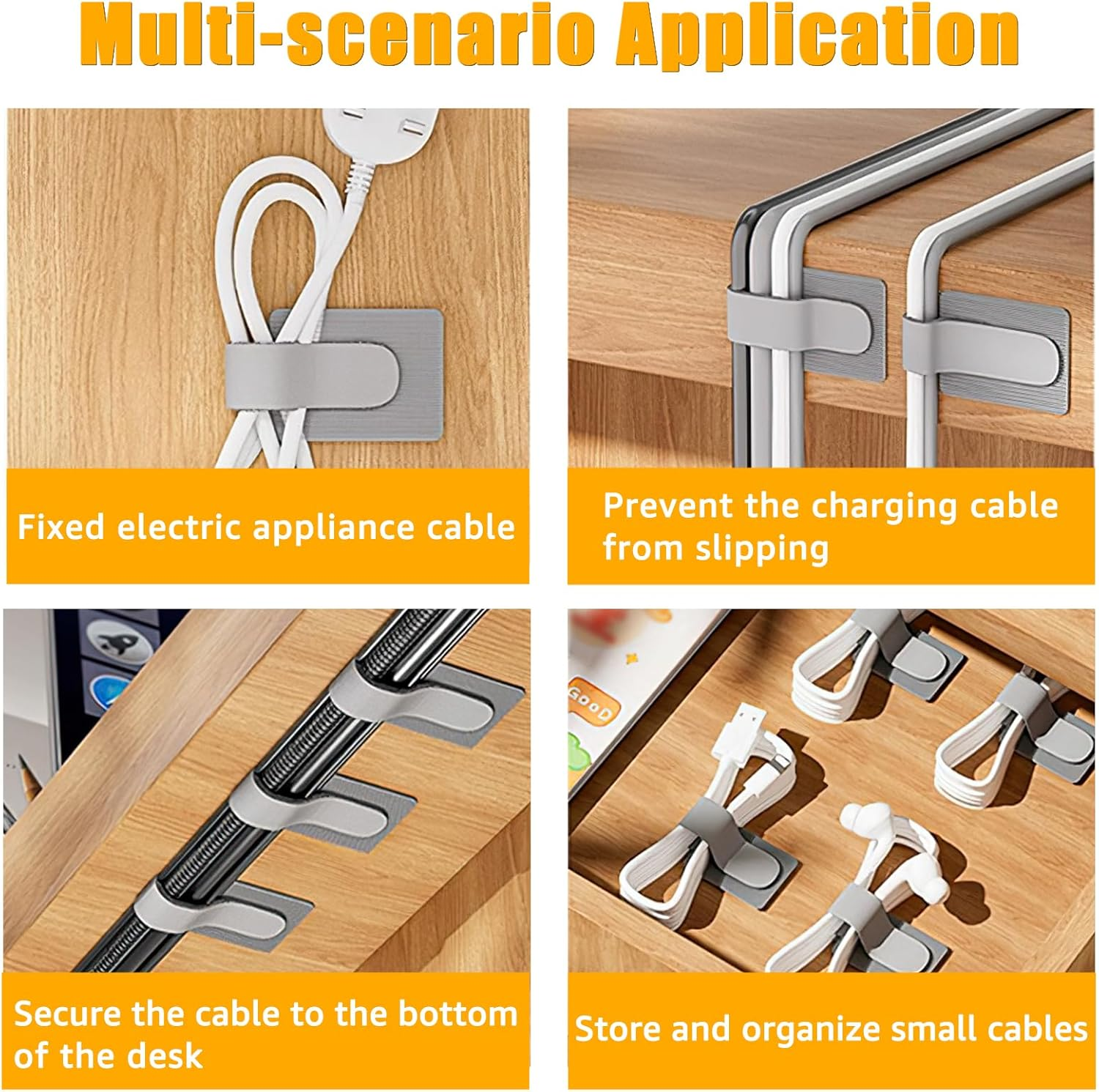 Hook and Loop Cable Ties, 80PCS Cable Management under Desk, Reusable Wire Organizers for Cords, Self Adhesive Cable Straps Clips, Household & Office Essentials, White