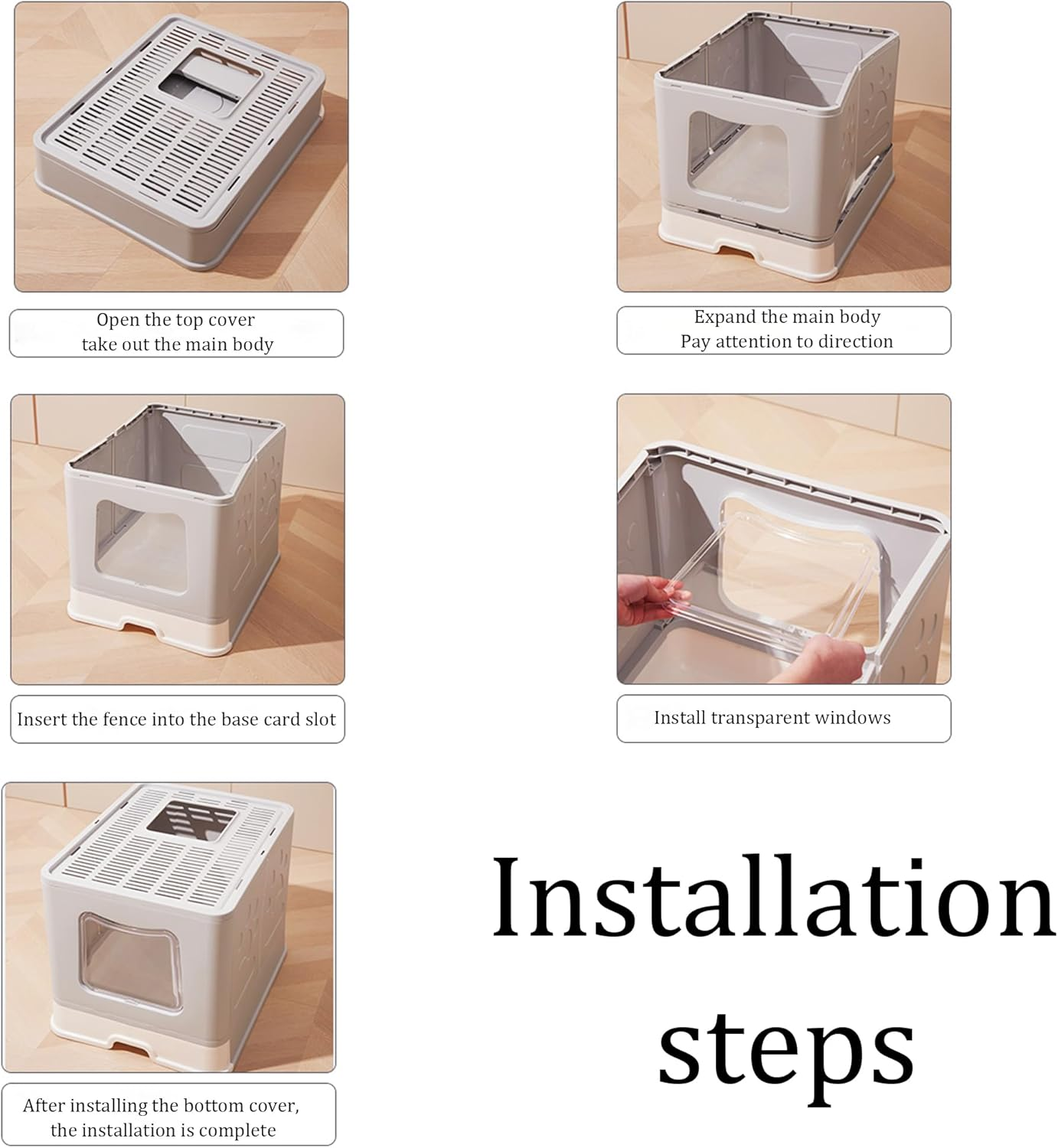 Extra Large Cat Litter Box Jumbo Foldable Kitty Litter Box with Lid Covered Enclosed Top Entry Big Cat Toilet with Scoop Sift Oversized Litter Pan Less Track for Indoor Multi Cats (Grey) - Grey image number 4