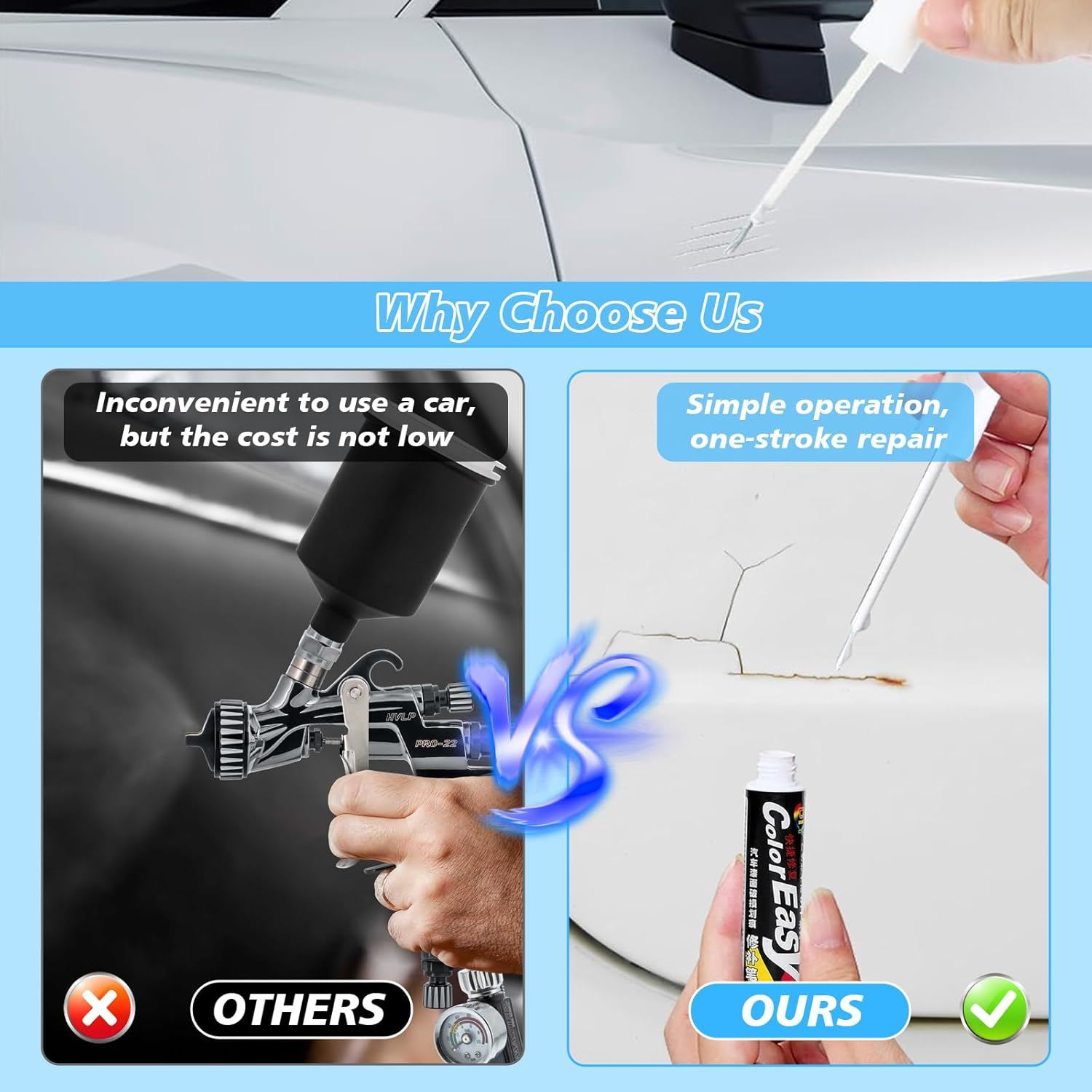 2 Pcs Touch up Paint Pen for Cars, Quick & Easy Vehicle Scratch Repair Paint Kit, Automotive Scratch Remover Pen for Cars, Trucks, Suvs - Effective Glossy Paint Fill Pen for Minor Scratches (White)