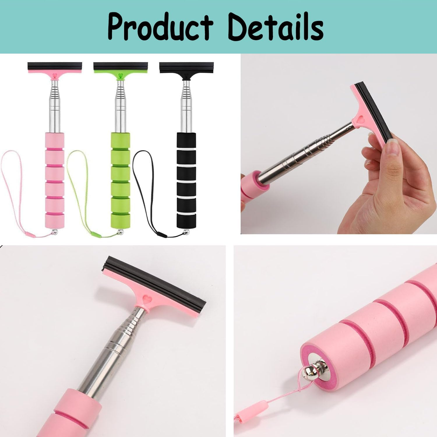 3 Pcs Car Side Mirror Squeegee,Retractable Rearview Wiper,Auto Glass Squeegee for Rainy Foggy Weather,Portable Cleaning Tool for All Vehicles,Windshield Cleaner with Long Handle for Windows image number 2