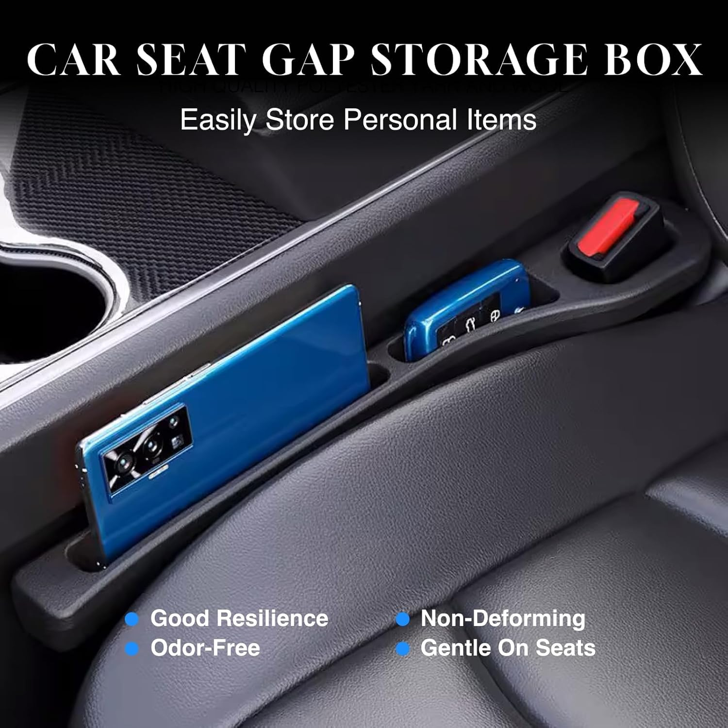 Car Seat Gap Organizer, Universal Storage Box Pockets for Phones, Keys, Wallets, and More, Non-Slip PU Leather Seat Gap Filler, Compatible with Most Cars and Suvs, Elegant Black Design image number 3