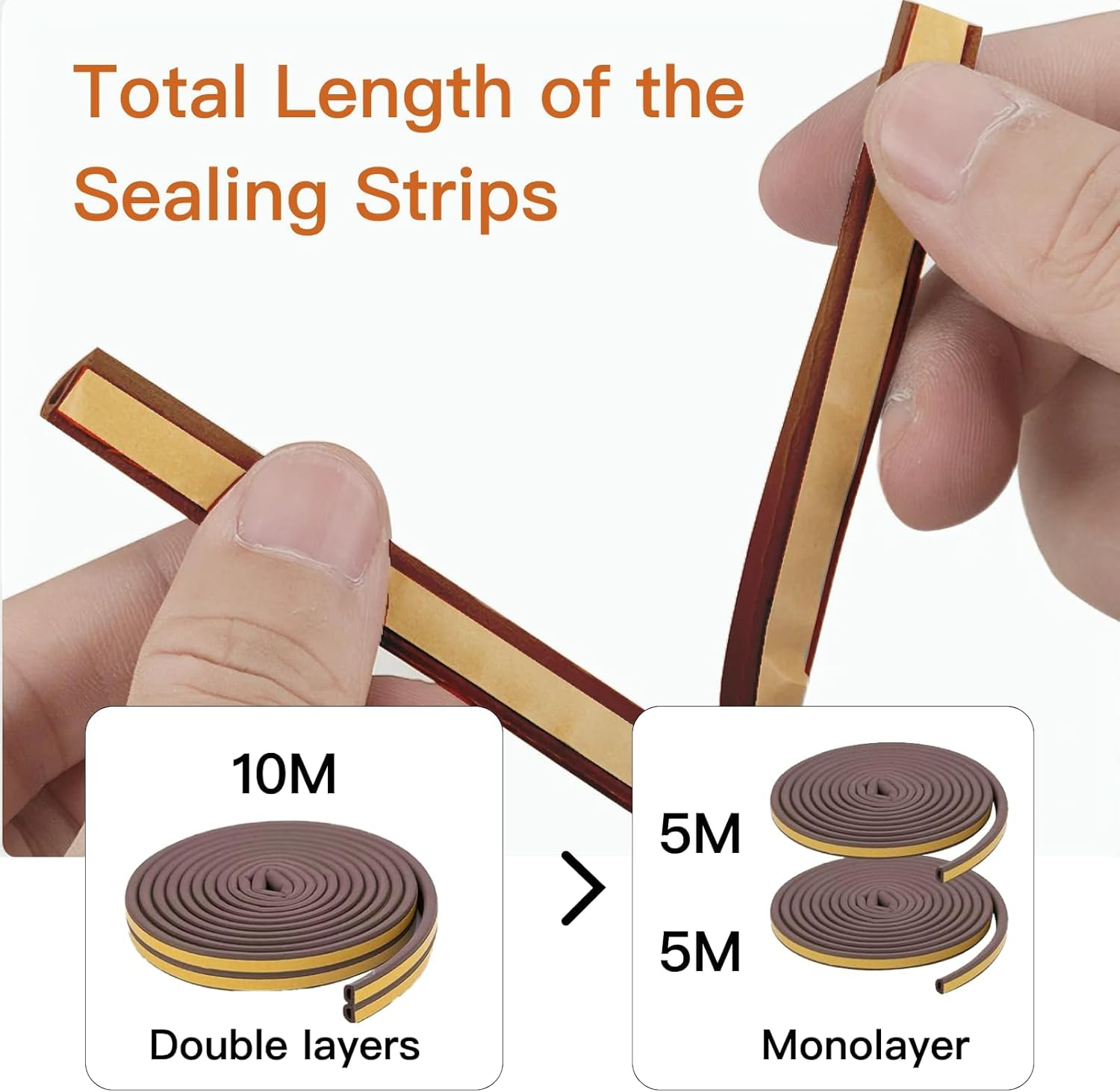 Window and Door Seal Strip 10M, Self Adhesive Weather Stripping, Brown D Profile Rubber Tape for Draft Stopper, Soundproofing and Insulation for Doors and Windows, Suitable for 5-7Mm Gaps image number 4
