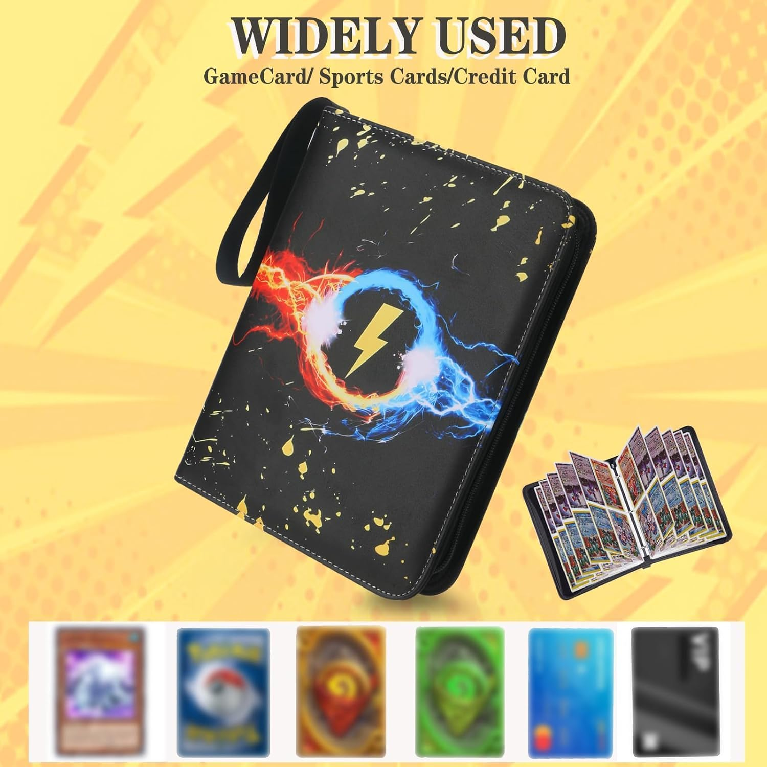 Card Binder,400 Pockets Card Holder Album, Trading Card Binder Display Storage Carrying Case Whith 50 Removable Sleeves for Standard Size Cards 4 Pocket (Black)