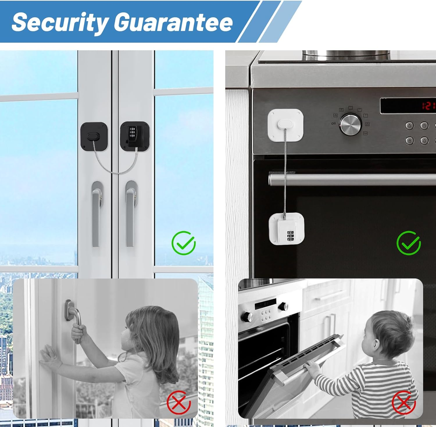 4PCS Combination Fridge Lock - Drill-Free Square Cabinet Latch for Home Safety, Universal Fits Door/Freezer/Window/Drawer/Toilet, Home Hardware (Black, White) image number 2