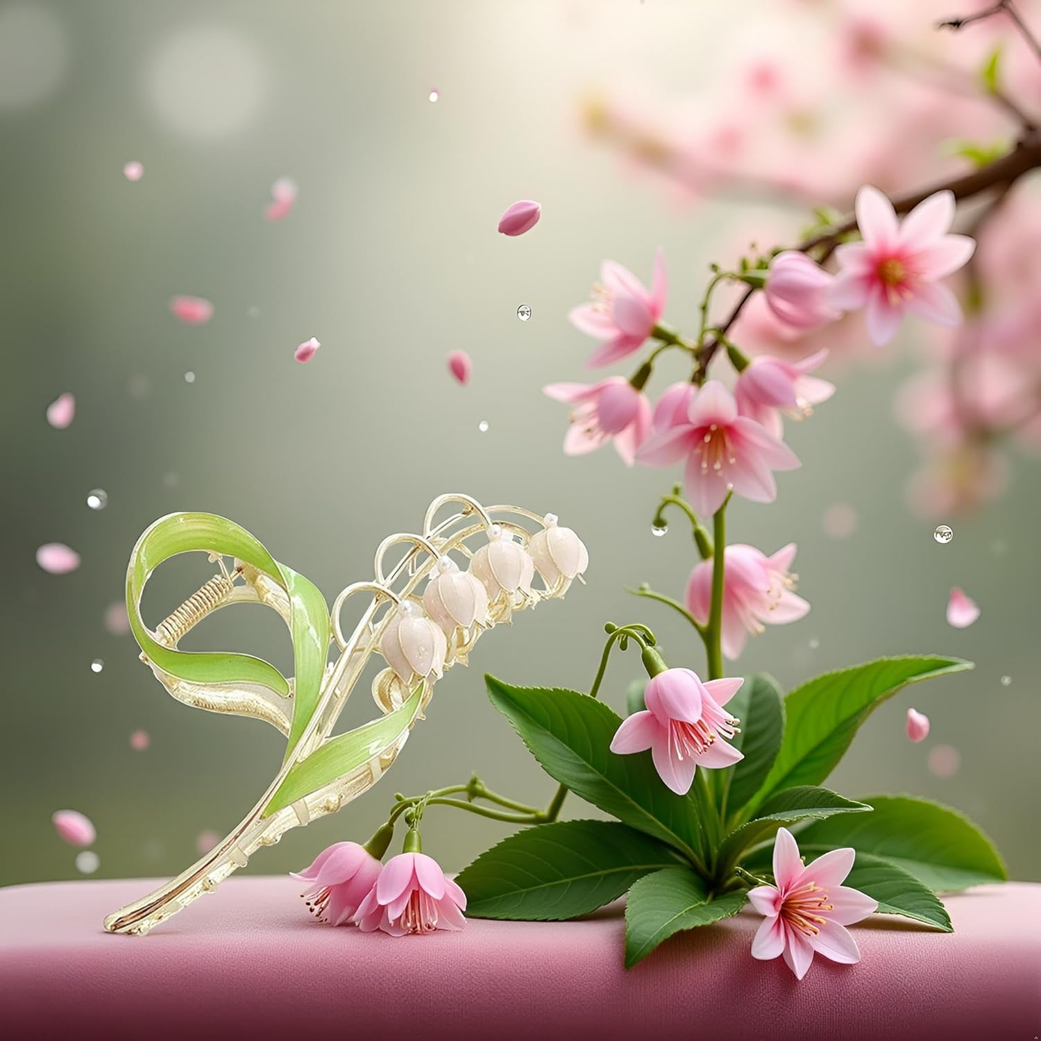 1PC Pink Lily of the Valley Flower Hair Clips, Large Metal Claw Clip,Orchid Clamps,Lily Jaw Clamp Styling Accessories for Thick Thin