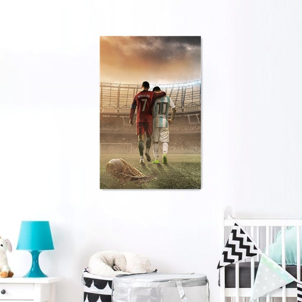 Soccer Superstar Messi Ronaldo Poster for Room Aesthetic Canvas Wall Art Bedroom Decor for Room 40X60Cm Unframed (A) - A image number 4