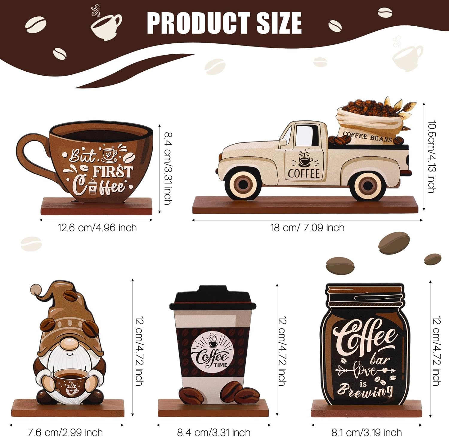 Blulu 5 Pieces Coffee Bar Decor Sign Farmhouse Coffee Bar Wood Signs Rustic Coffee Wooden Table Centerpiece Coffee Tiered Tray Decor Table Signs for Home Kitchen Coffee Station Decorations