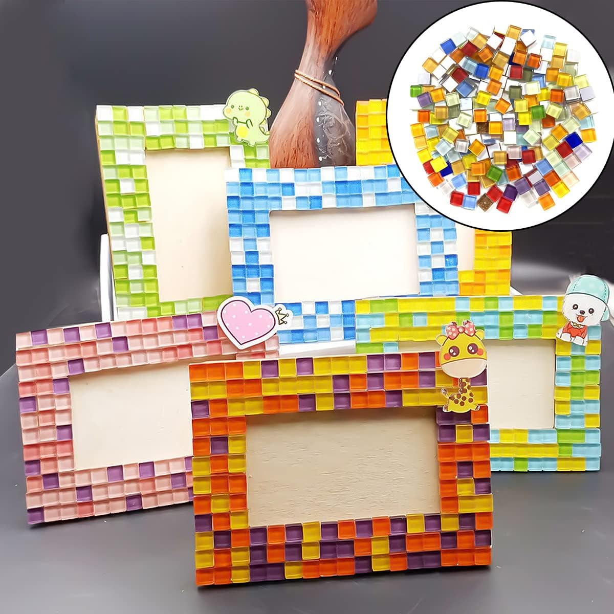 BEZANU Mosaic Pieces, 200PCS Mixed Glass Mosaic Tile for Crafts, Mosaic Sticker Poster, Jewelry Making (0.4In) image number 6