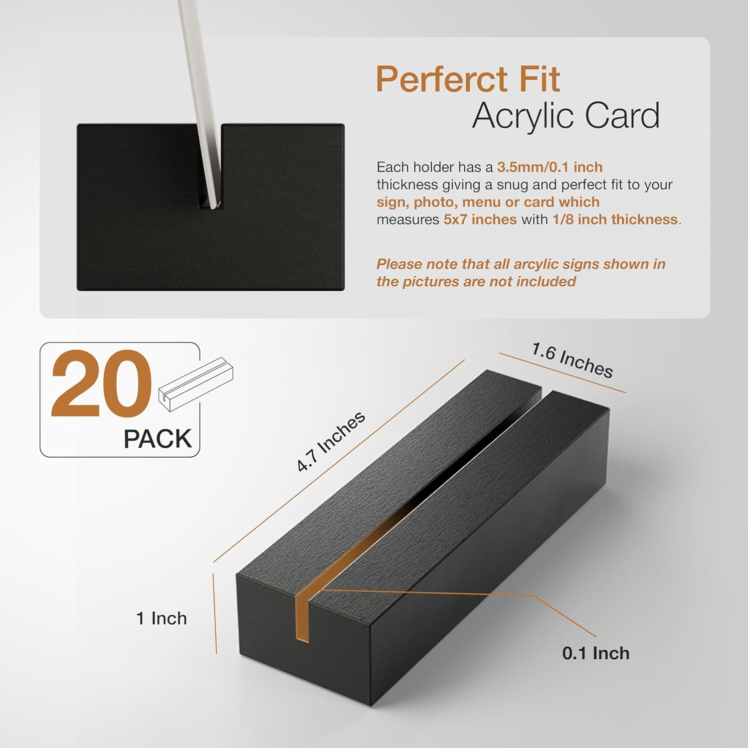 Tidita Place Card Holder 4.7X1.6X1 Acacia Wood-Acrylic Sign Holders - Table Card Display Stands, Perfect for Table Number Signs, Wedding Party Events - Acrylic Sign NOT Included (Pack 20 Black Color) image number 5