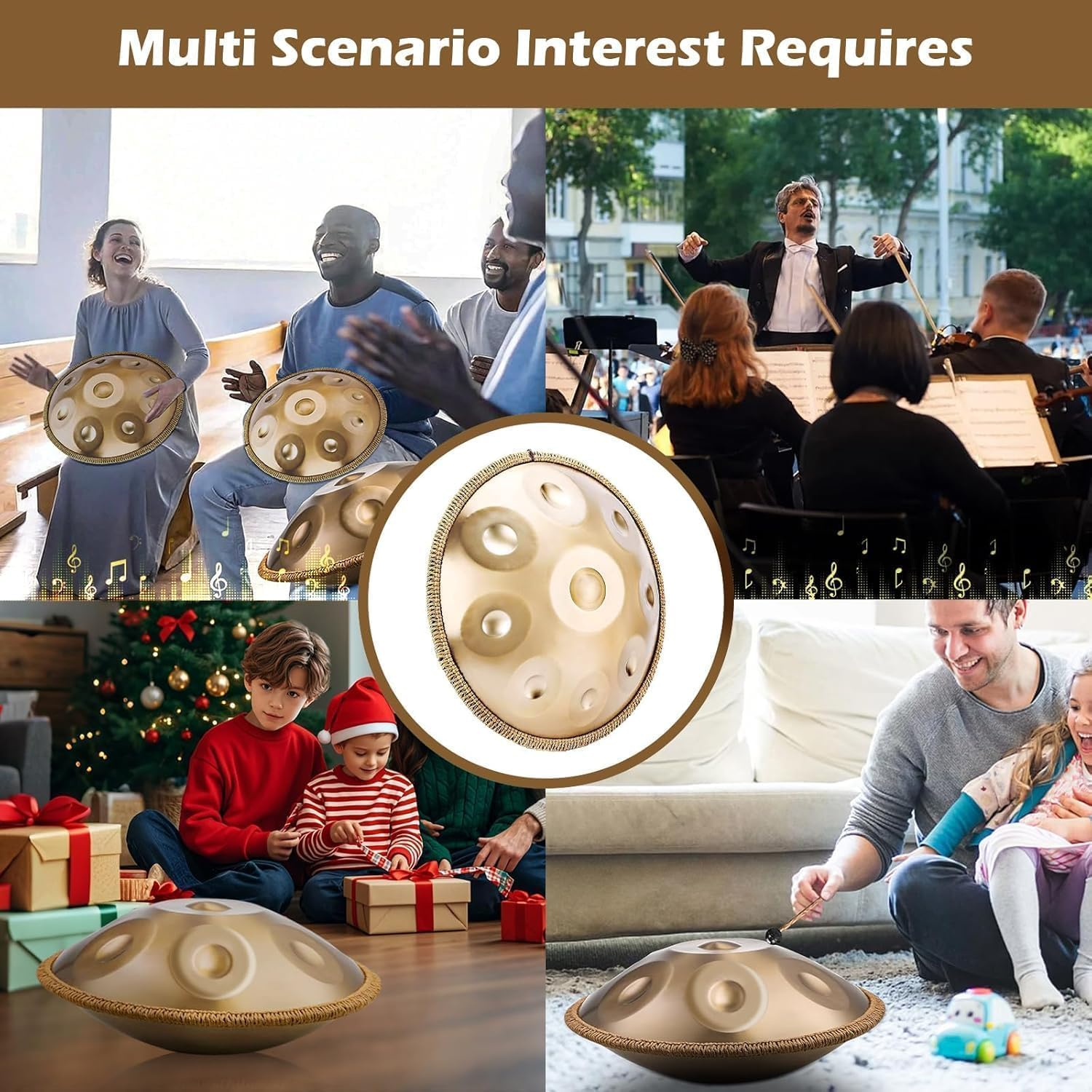 Handpan-Drum for Beginner, Steel Drums 9 T&ouml;ne 18 Zoll, Handdrum in G-Major, Hand Pan Mit Drum-Bag and Handpan Holder, Musical Instruments for Sound Healing, Meditation (Deep Gold) - Deep Gold image number 2