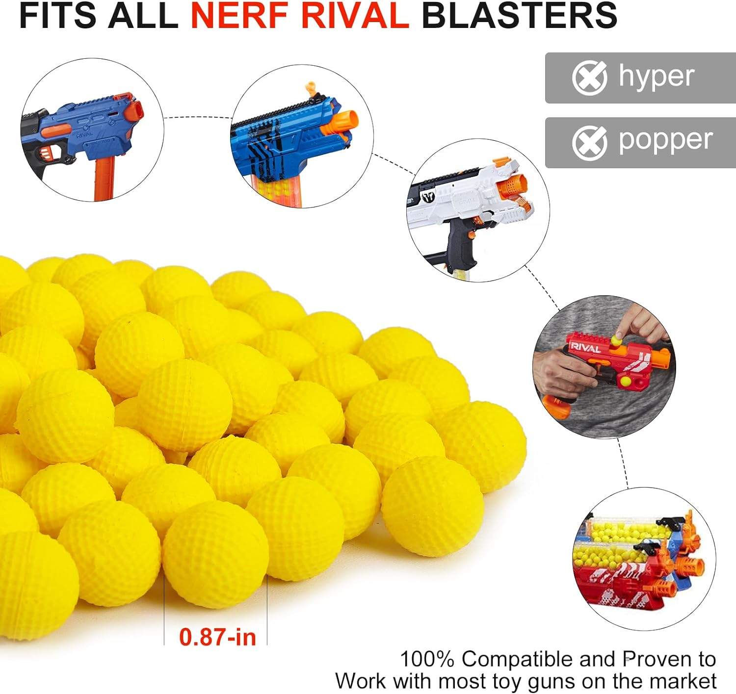 Yellow Refill Balls Ammo Compatible with Nerf Rival Gun, Tioplior Foam Bullet Ball Replacement Refill Pack Fit for Nerf Rival(Hir, High-Impact Rounds image number 2