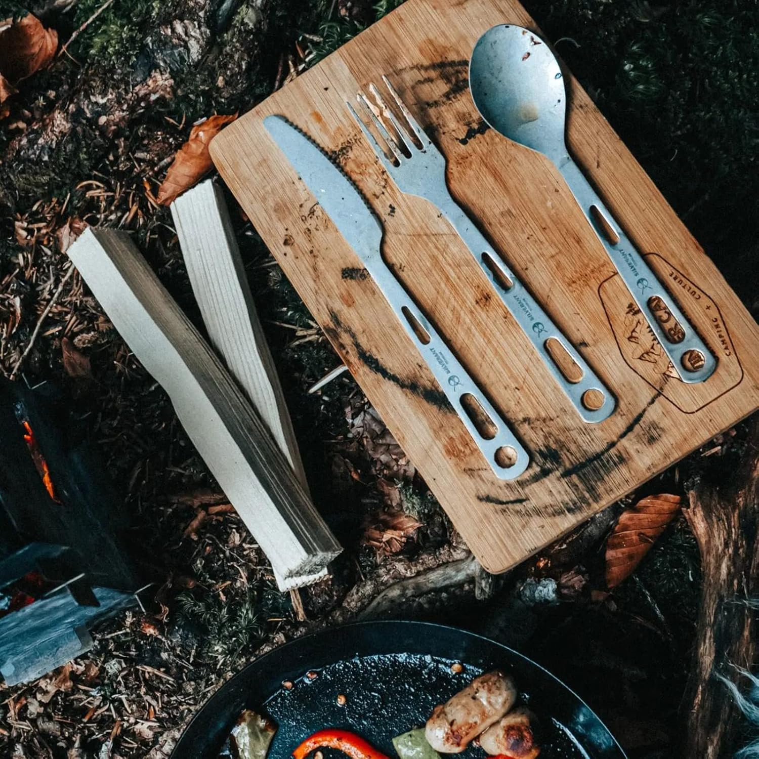 SILVERANT Titanium Knife Fork Spoon Extra Strong Ultra-Light Weight Tableware Durable Cutlery Set for Outdoor Camping & Hiking with a Bag