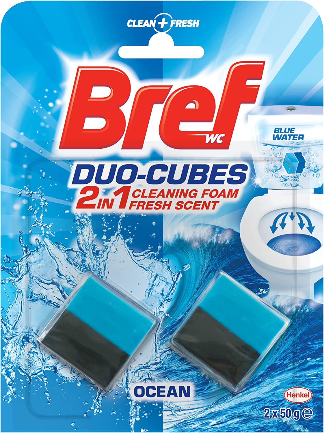 Bref Duo Cubes Original, in Cistern Toilet Cleaner, Blue Water, 2X50G, 100G 100 Grams image number 3
