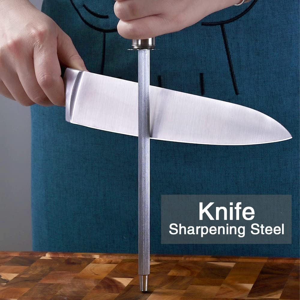 Chaira Sharpening Knives, Professional Kitchen Knife Sharpener, Fine Steel Knife Sharpener | Rod Length 20 Cm, 30 Cm in Total | Finger Protection and Anti-Break Design