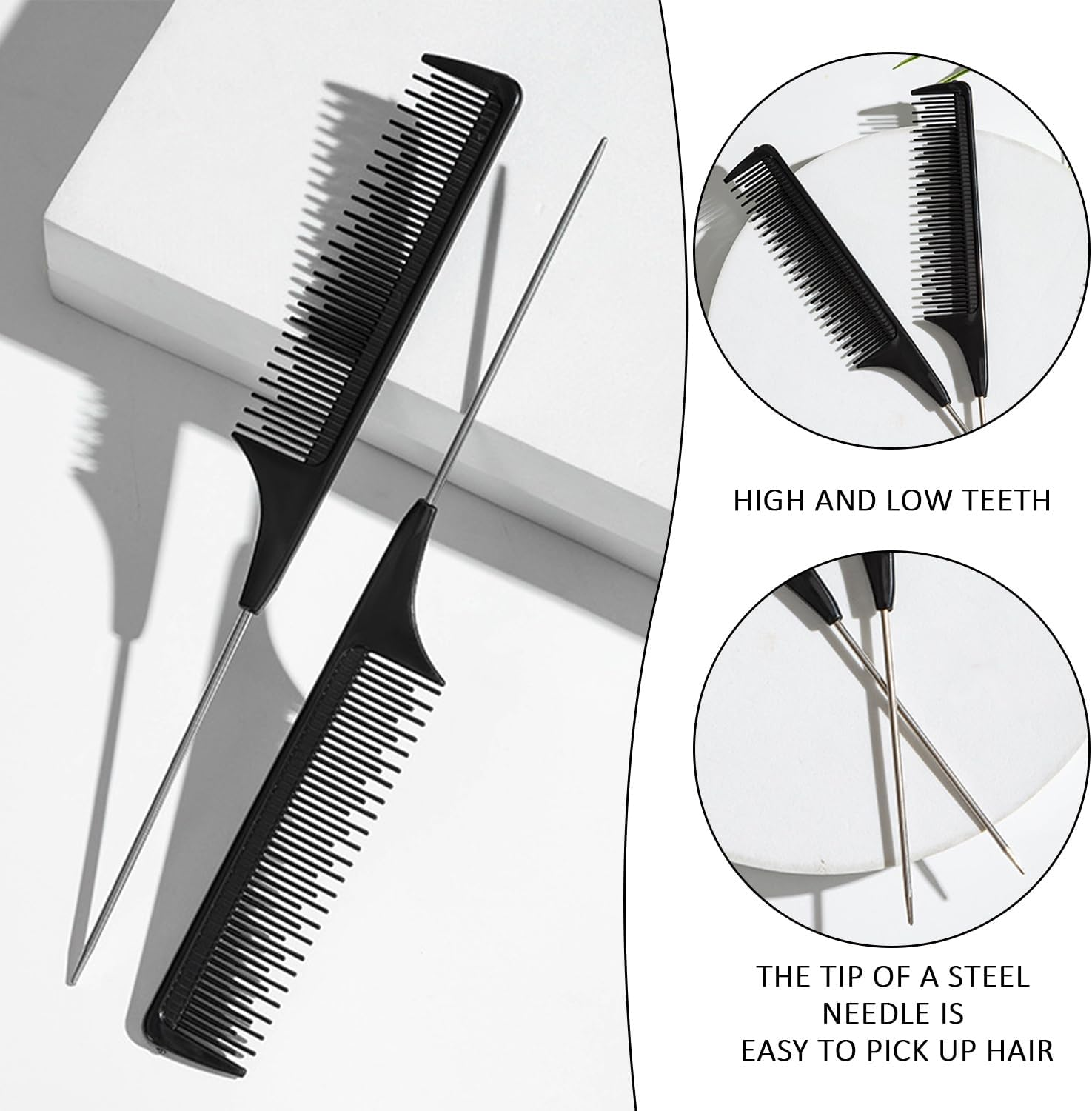 2 Pieces Needle Comb and 2 Pieces Pointed Tail Comb, Hair Comb, Women'S Comb, Protruding Comb, Fine Tooth Comb, Metal Comb, Forked Comb image number 6
