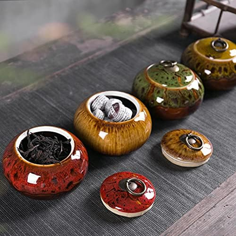 Ceramic Storage Jars, Exquisite Glaze Food Canisters for Kitchen Spice Storage,Tea Caddy Storage,Coffee Jar,Condiment Jar with Seald Lid (Red B) image number 2