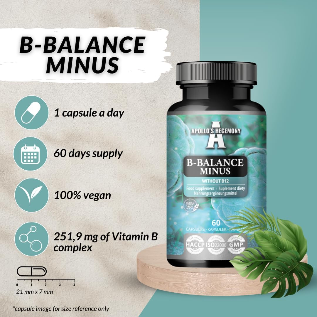 B-Balance minus - 60 Vegan Capsules - excluding B12 for Customized Health Strategies - Comprehensive B-Complex for Metabolism & Nervous System Support - by Apollo'S Hegemony image number 6