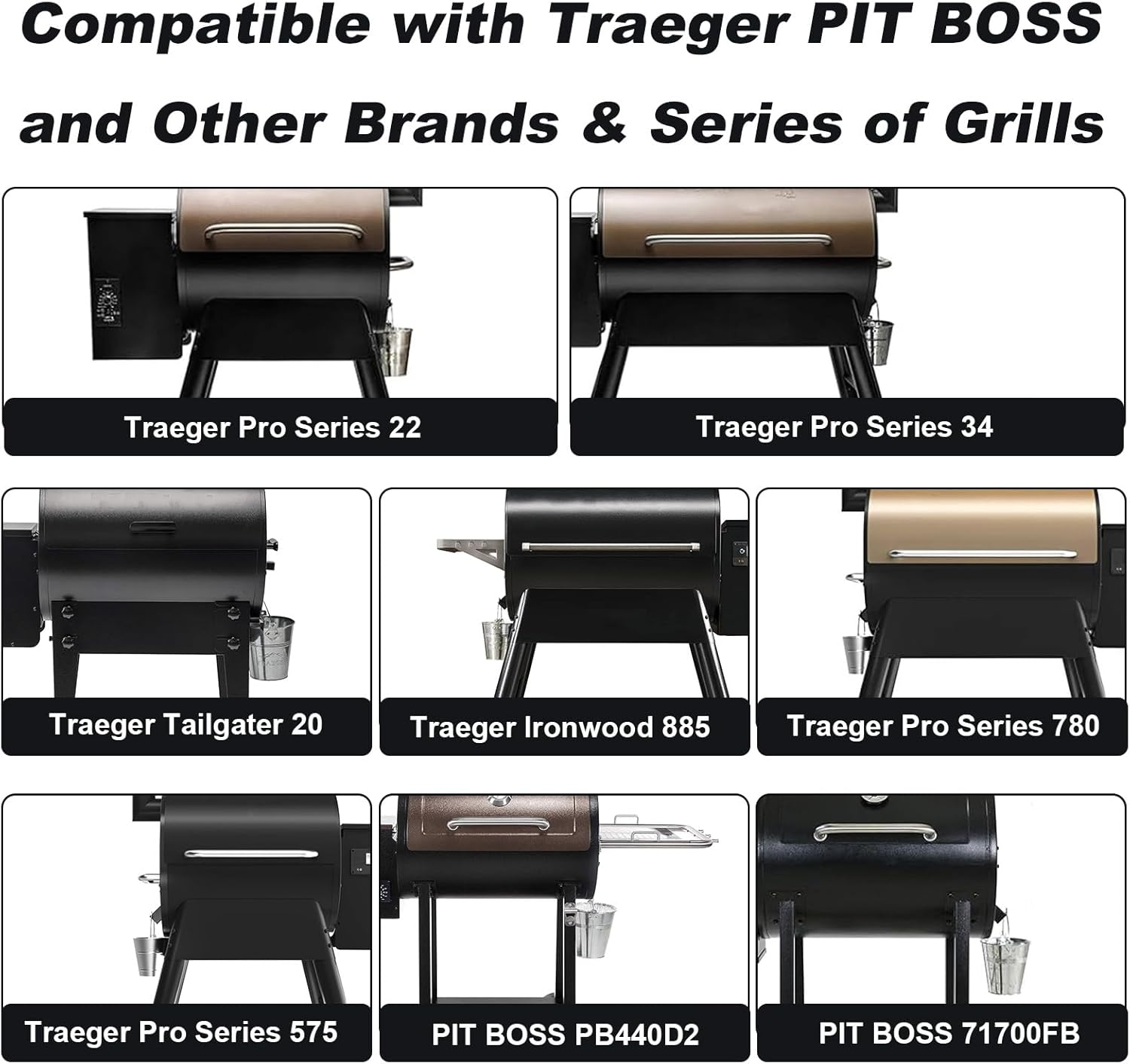 2Pc Silicone Grease Bucket Liner for Traeger, Reusable Grill Bucket Liners with Grease Chute Cover Grill Accessories for Pit BOSS Pellet Grill Traeger Pro Series Ironwood Grill (Black)