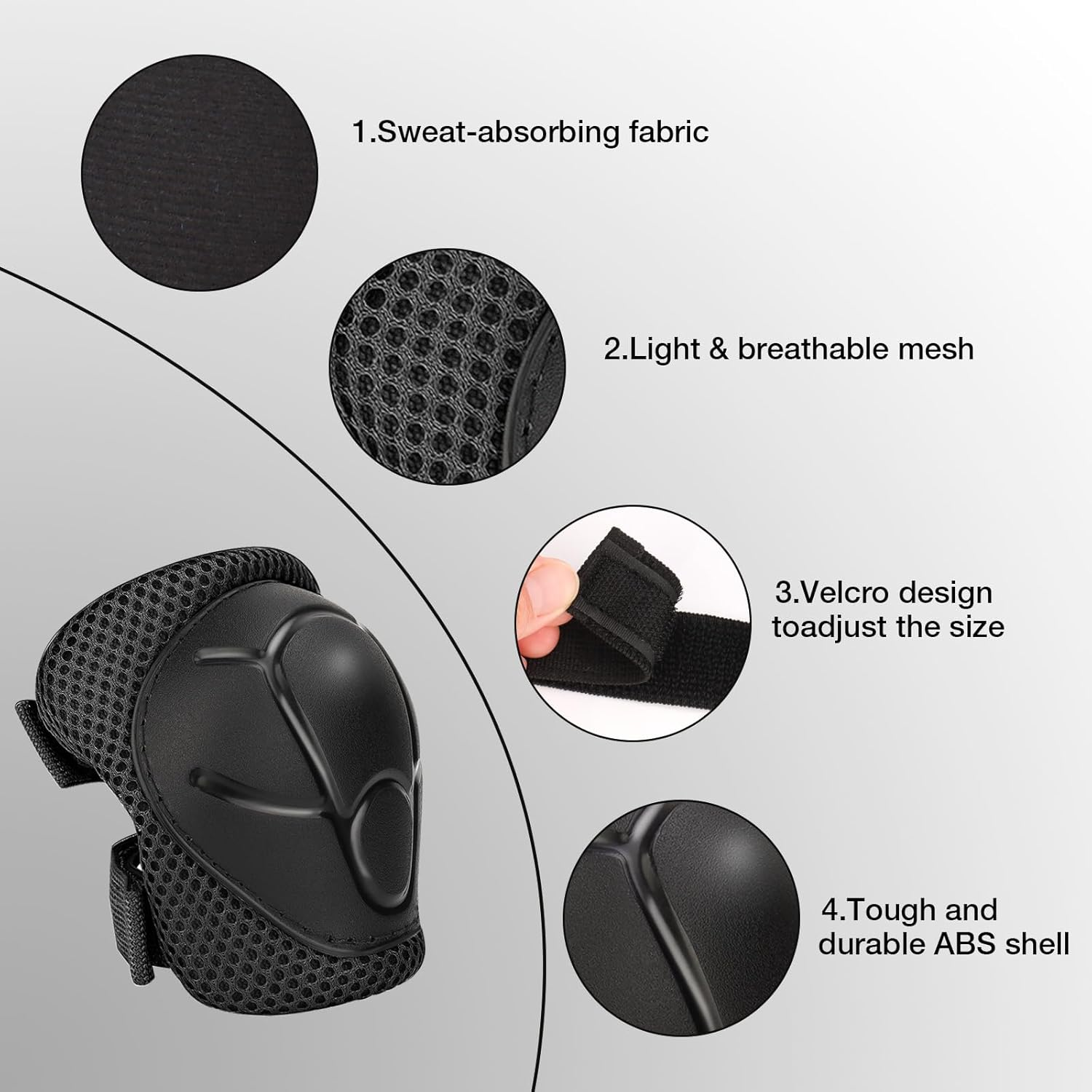 Kids Protective Gear Set Knee Pads for Kids 3-14 Years Toddler Knee and Elbow Pads with Wrist Guards 3 in 1 for Skating Cycling Bike Roller Skates Scooter (Black, &lrm;S(3-8Years)) image number 4