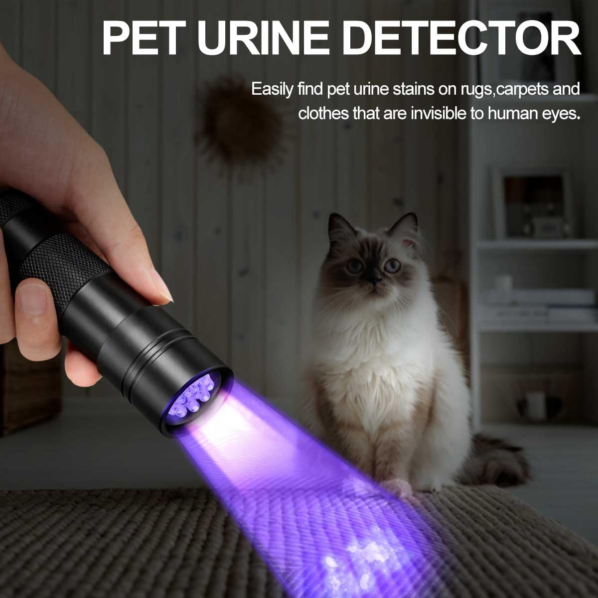 U&zwnj;V Torch,T Tersely 12 LED 395Nm UV Blacklight Flashlight,Pet Urine Detector for Dog/Cat, Dry Stains, Bed Bug, Invisible Ink, AAA Batteries Included&zwnj; image number 5