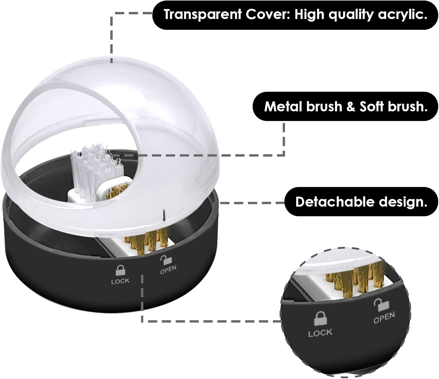 AMAZDIP Nail Drill Bits Cleaning Brush Case-Double Head Steel Wire Brush and Nylon Brush for Cleaning Carbide/Ceramic Nail Drill Bits-Black image number 1