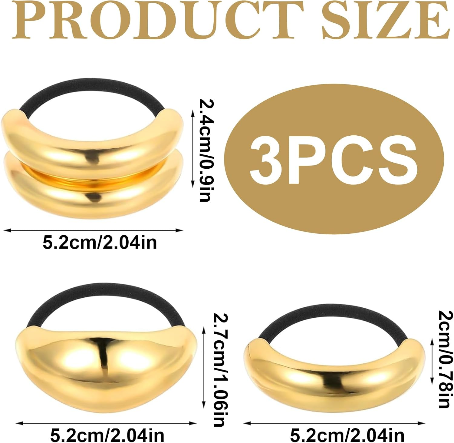 ASOMI 3 Pieces Gold Hair Scrunchies Metal Hair Ties for Thick Hair Elegant Durable Geometric Design Stretchy and Non-Damage Ponytail Holders image number 1