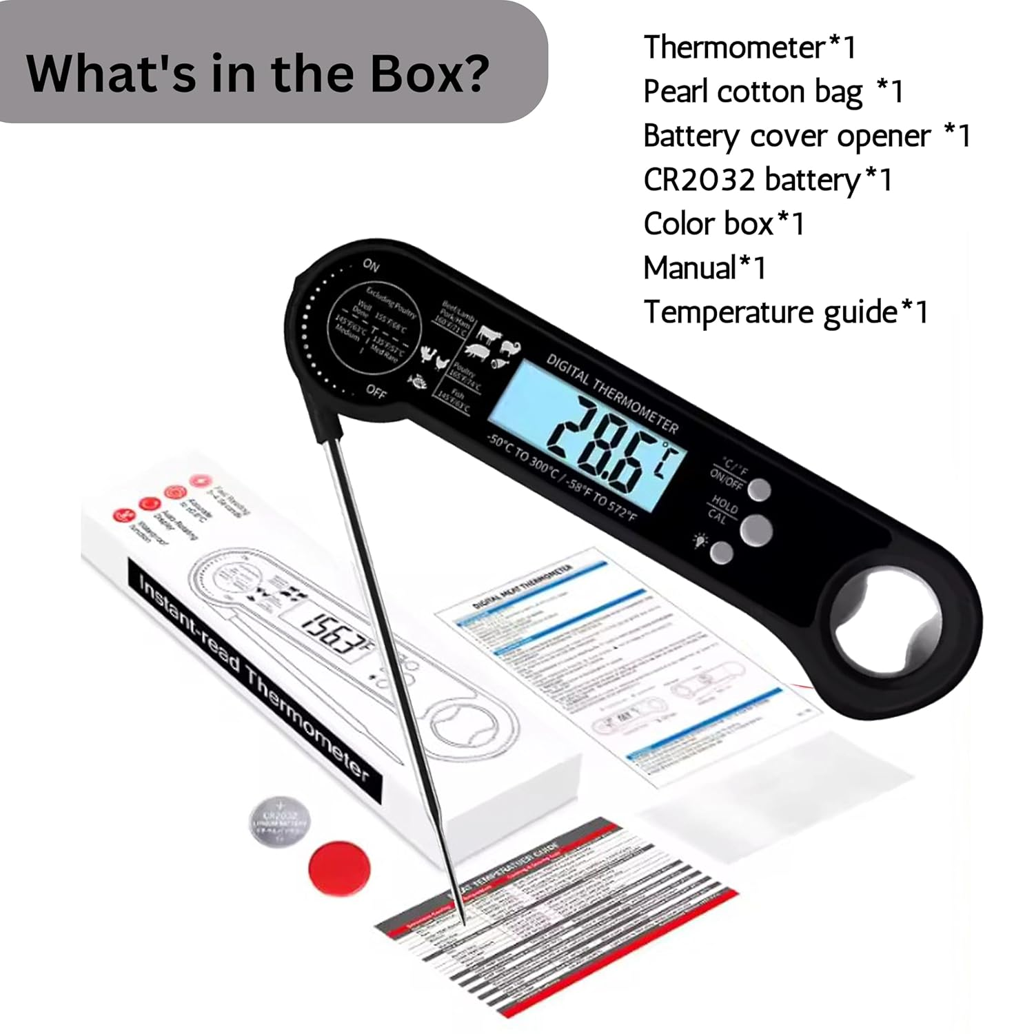 JOLLY GADGETS Instant Read Digital Meat Thermometer &ndash; Waterproof, Fast & Accurate with Backlight Display and Wide Temperature Range for Cooking, Grilling, Frying, and Baking - Red image number 5