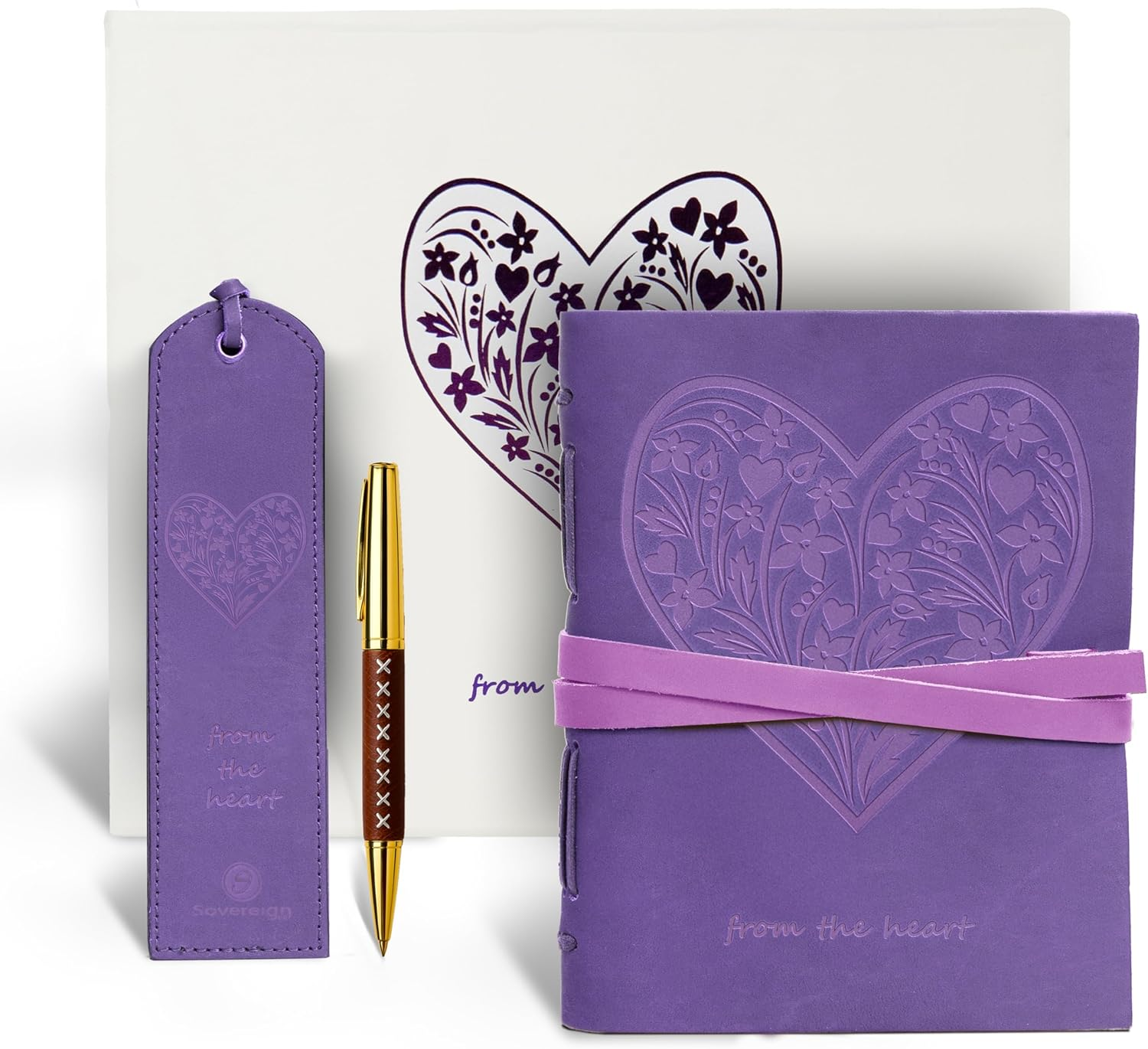 Sovereign-Gear Purple Heart Leather Journal Gift Set &ndash; Embossed Buffalo Leather Notebook + Bookmark & Pen - Romantic Writing Journal for Women - Premium Gift Box for Valentine&rsquo;S, Anniversary, Birthday image number 4