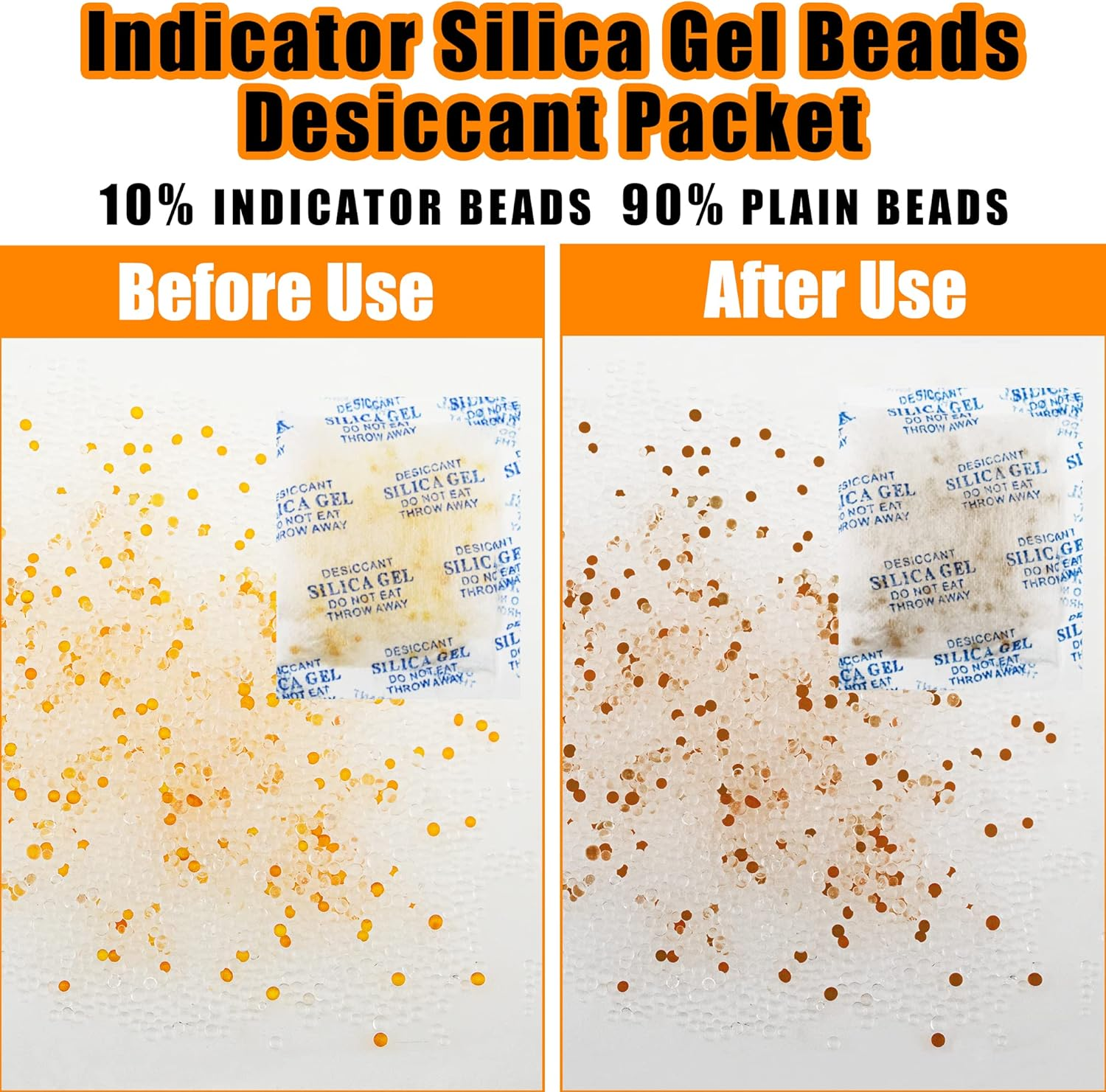 CANLENPK Dual-Color Indicating Silica Gel Desiccant Packets (Transparent/Orange) Reactivable Moisture Absorber Bags for Food, Books, Jewelry & Shoes Safe & Reusable (12-Pack (50G Each)) image number 5