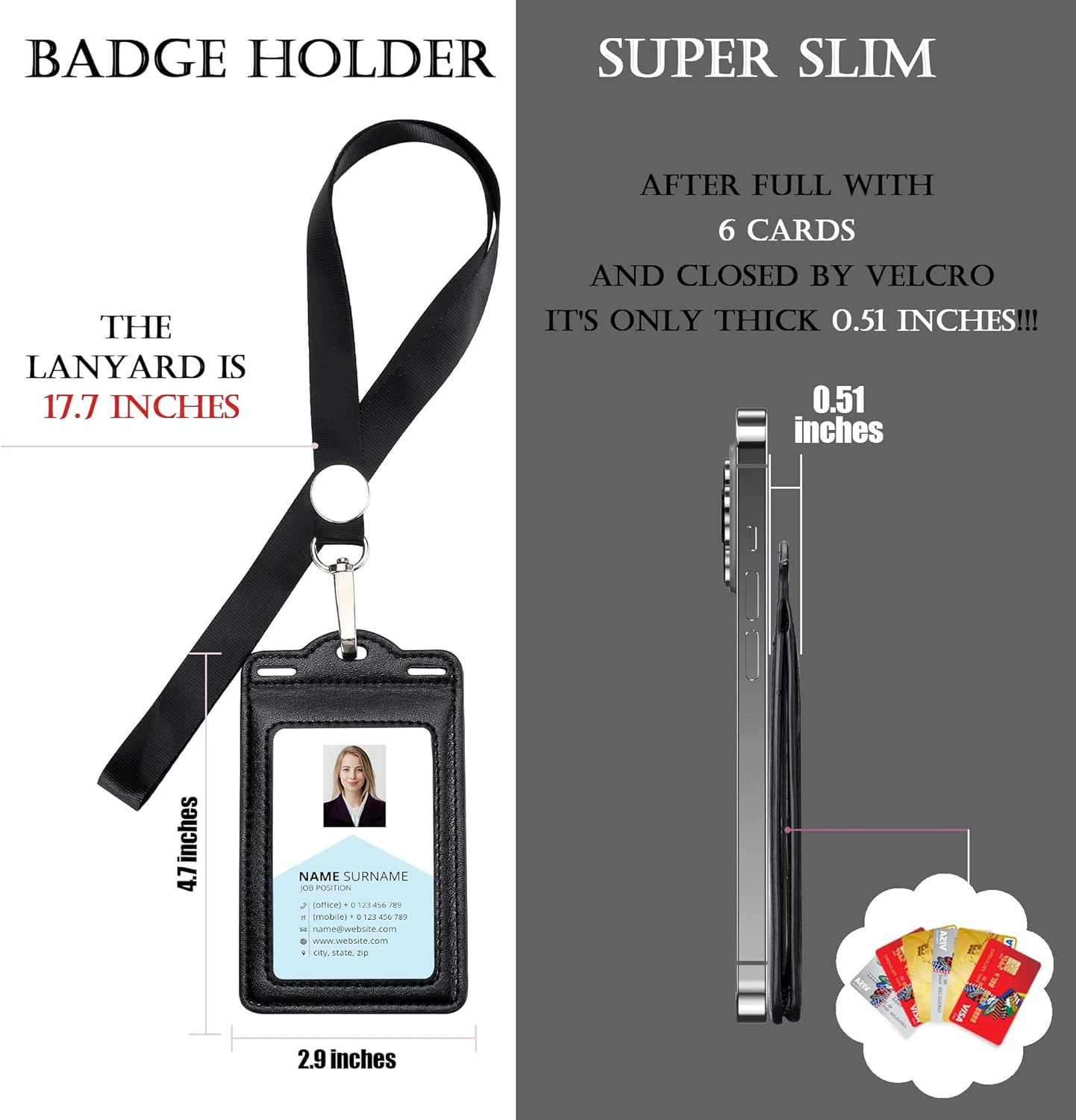 Kvadouly Badge Holder with 2 Lanyards &ndash; Holds 1 to 6 Cards, Trifold Heavy Duty Leather ID Card Holder for Nurses, Teachers, Medical, School, and Law Enforcement image number 4