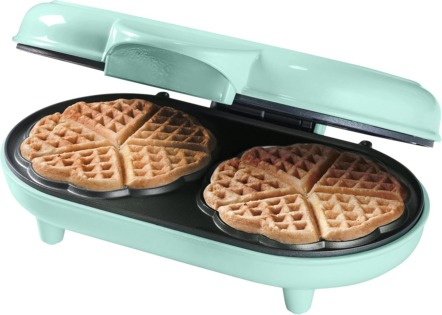 Bestron Double Waffle Iron for Classic Heart Waffles, Heart Waffle Iron with Baking Light and Non-Stick Coating, Ideal for Children'S Birthdays, Easter and Christmas, Colour: Mint