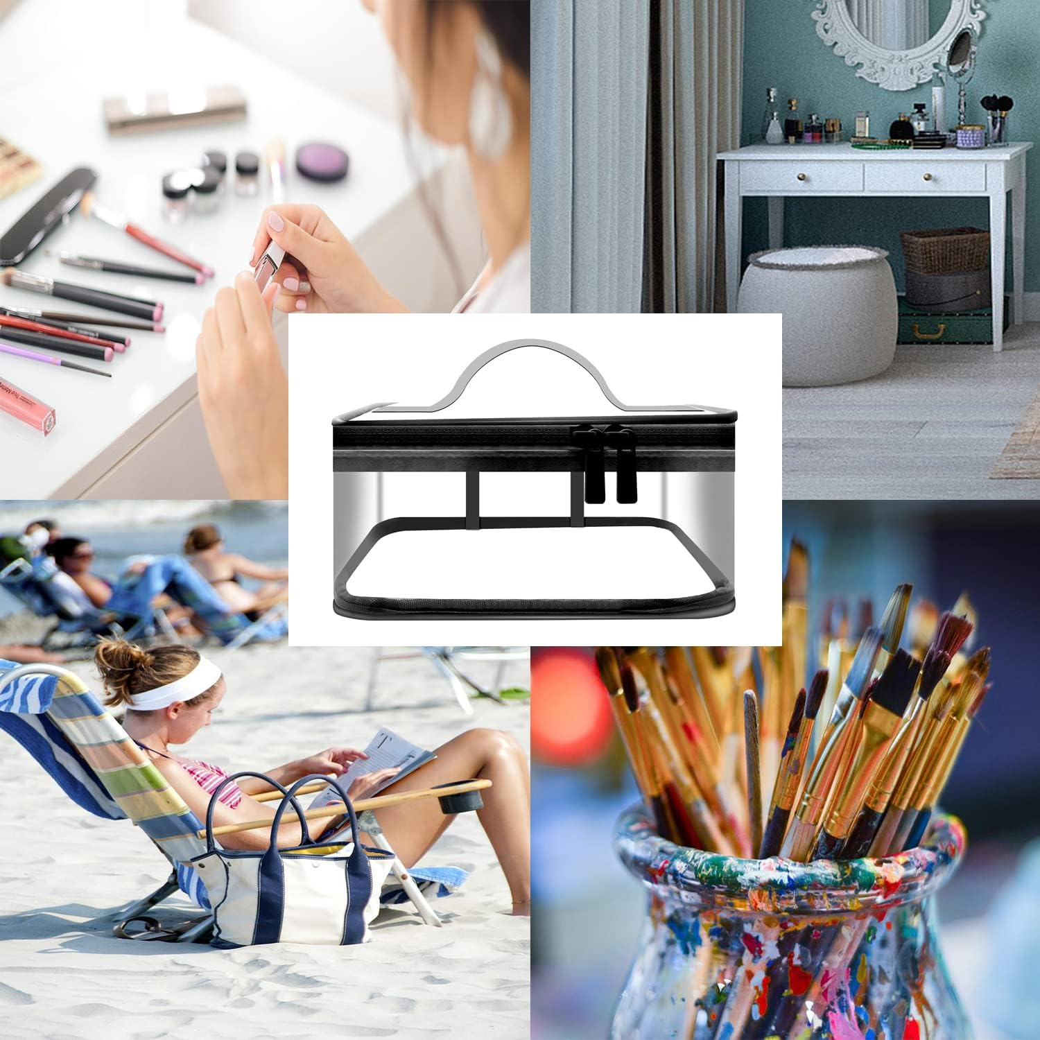 MYYZMY Clear Makeup Bags, 2 Pcs Transparent Cosmetic Bags, Black