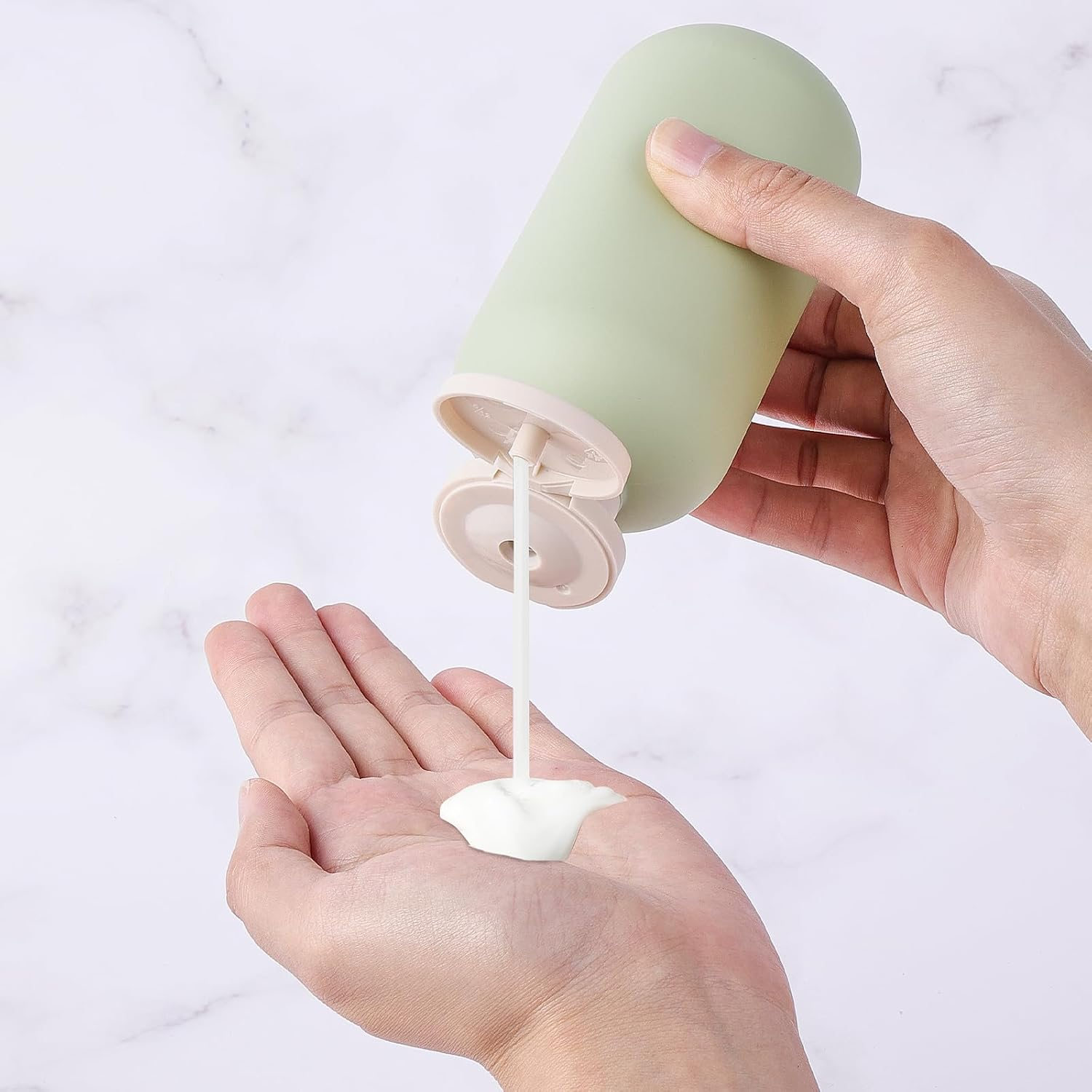 Gjinxi 2Pcs Squeeze Bottles with Flip Cap, Refillable Plastic Travel Containers Empty Bottles Travel Accessories Shampoo and Conditioner Bottles for Creams, Lotion (Green Blue, 200ML) - Greenpink image number 6