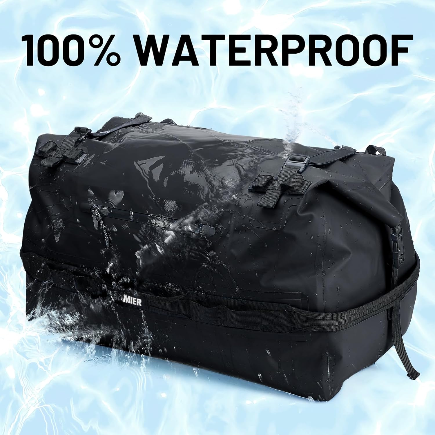 Large Waterproof Duffle Bag Rolltop Dry Bag Travel Duffle Backpack for Kayaking, Rafting, Boating, Swimming, Camping, Travel, Motorcycle, Beach, 80L, Black image number 2
