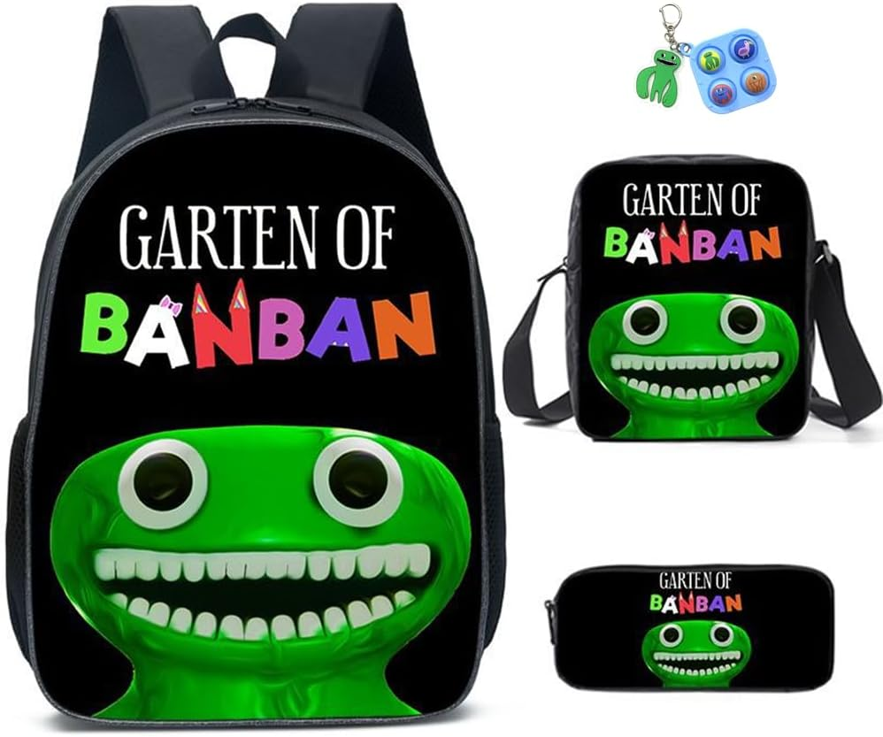 3Pcs Anime Game Banban Backpack Set with Keychain,16In 3D Printed Friend Cartoon Lunch Bag High Capacity Schoolbag Boy and Girl Schoolbag.