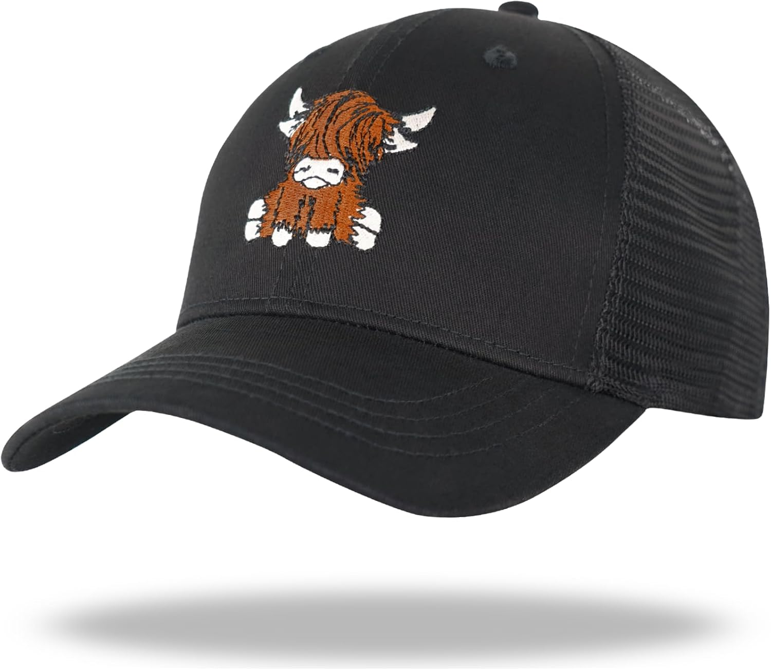 Gswirmchsq Scottish Highland Cow Hat, Cute Embroidery Mesh Baseball Cap Trucker Hats Highland Cow Gifts for Women Men - 01-Beige image number 4