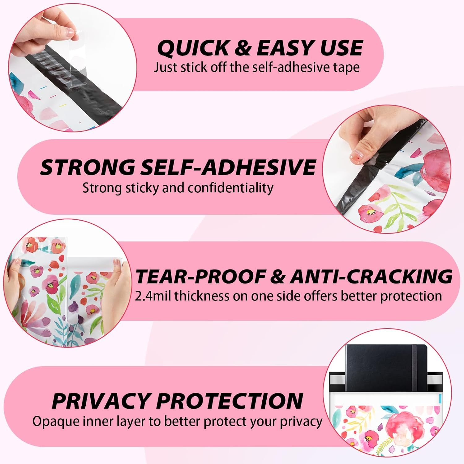 Oududianzi 100PCS Large Poly Mailers, 10X13 Inch Shipping Bags, Fashion Envelopes, Plastic Packaging Mailing Bags, Self-Seal Poly Mailers for Small Business, Clothing - Floral image number 2