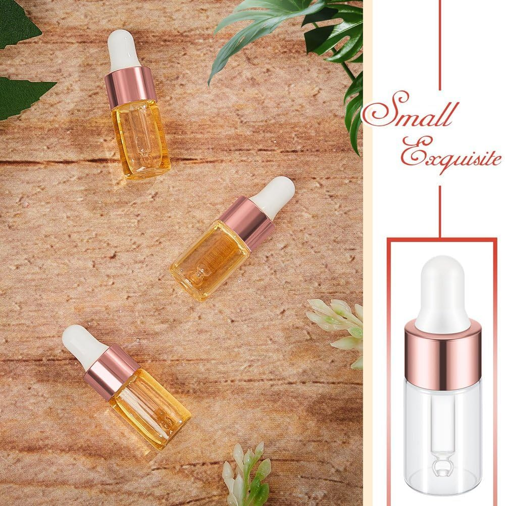 100Pcs Mini Glass Dropper Bottle Clear Essential Oil Dropper Bottles Glass Dropping Sample Containers for Traveling 3Ml Easy Install image number 6