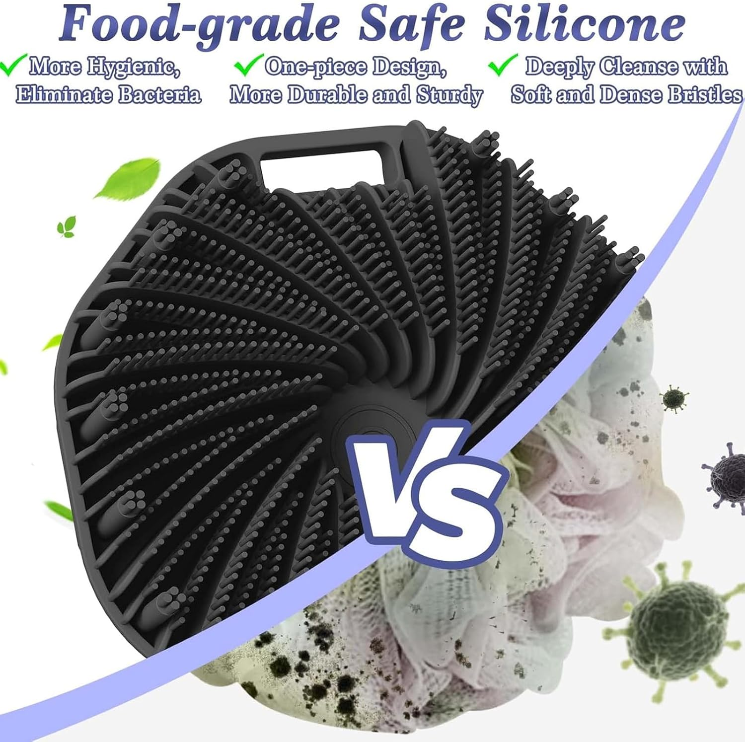 Silicone Back Scrubber with Long Handle & Polygonal Silicone Body Scrubber & round Exfoliator Back-Scrubber Set, Shower Brush, Body Brush Combination, with 2 Hook image number 3