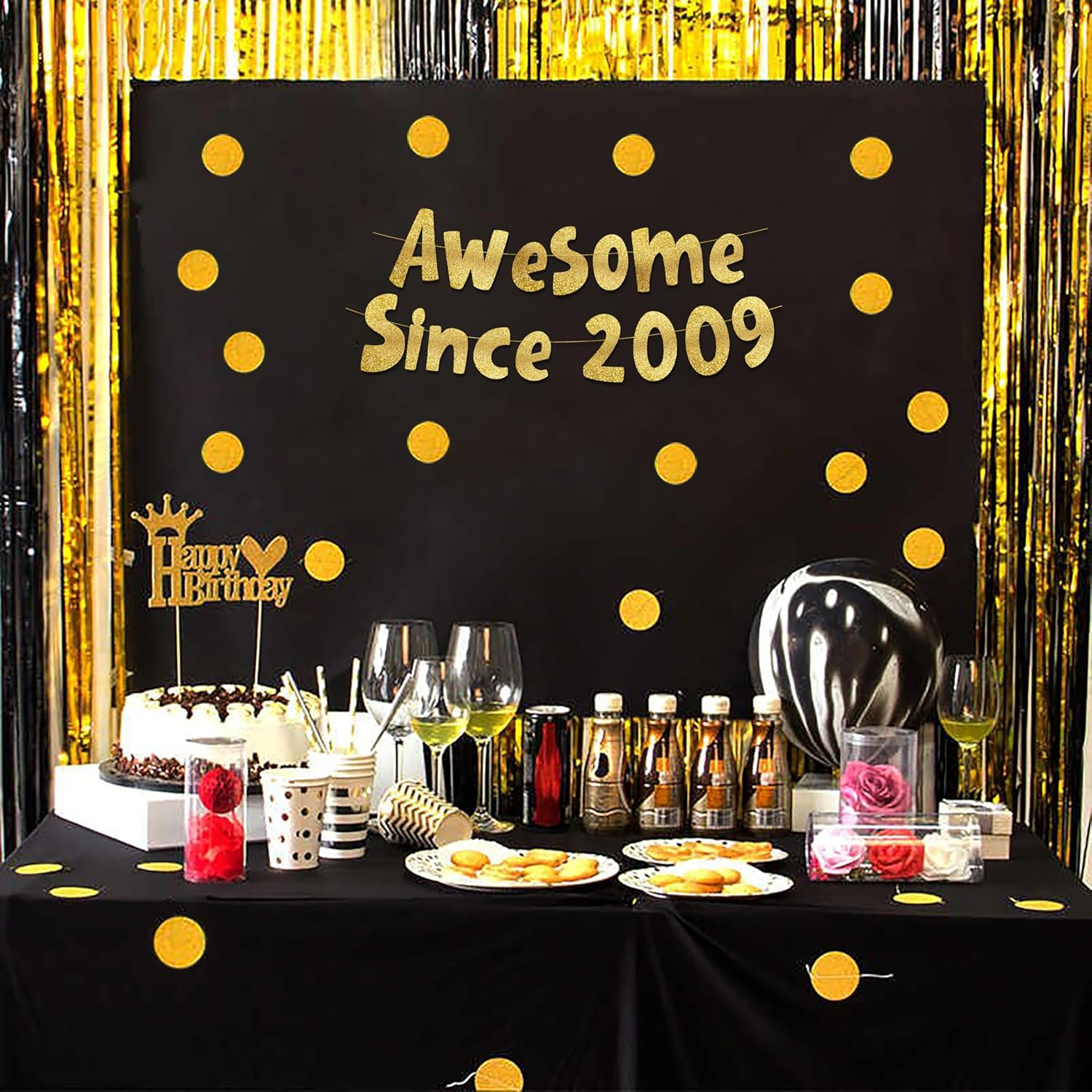 Awesome since 2009 Gold Glitter Banner - 16Th Birthday and Anniversary Party Decorations