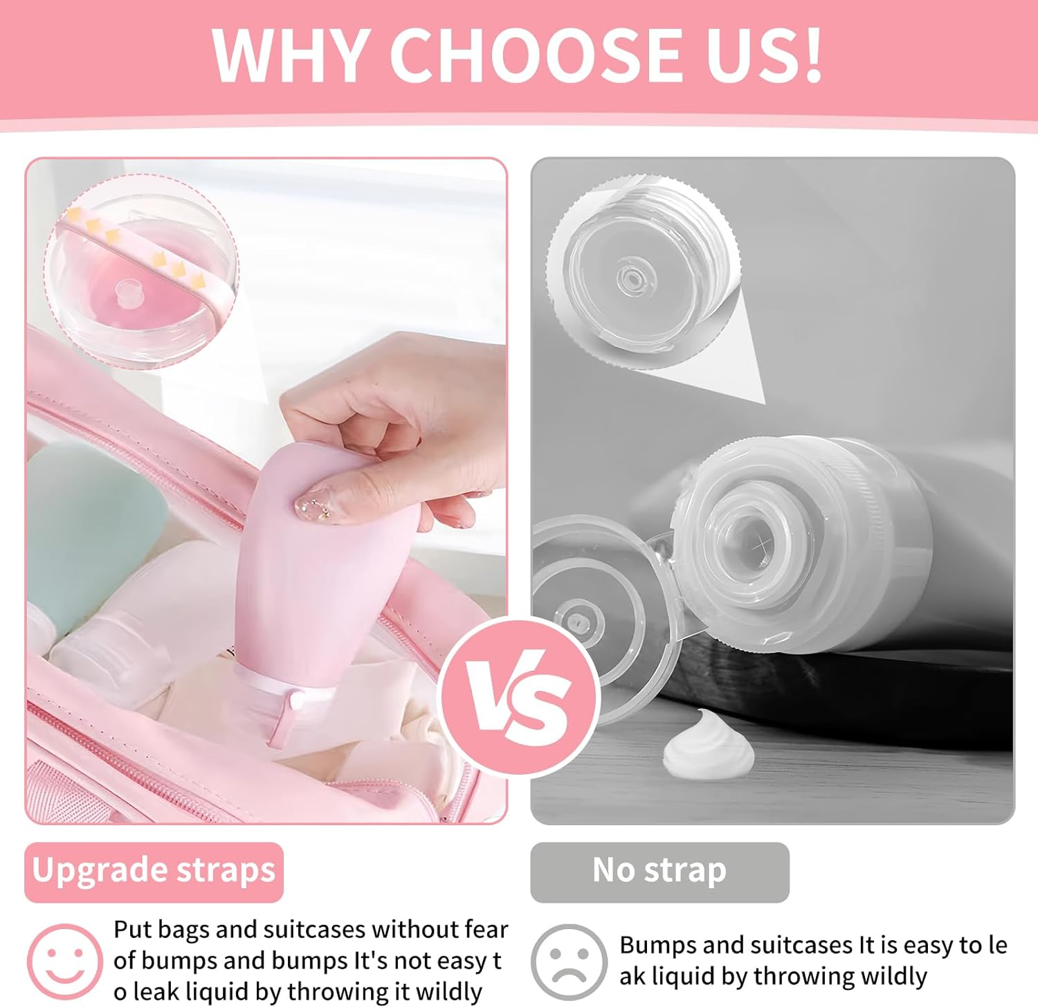 Starfa Lab 4 Pack 1Oz Silicone Travel Bottles Leak Proof Squeeze Bottles for Toiletries Shampoo Conditioner Lotion Salad Dressing Travel Size Containers, Light Pink, Dark Pink, Green, White