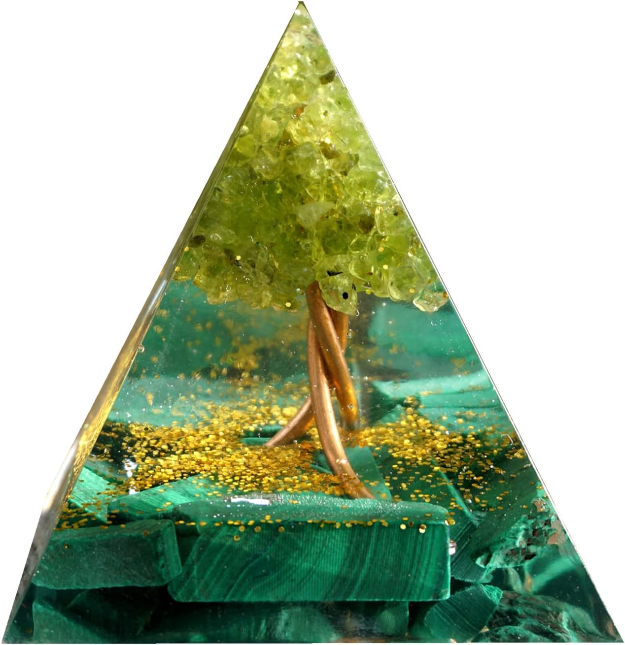 Peridot Tree of Life Orgonite Pyramid with Tiger Eye Stone Reiki Energy Generator Protection Crystal Healing Orgone Pyramids Collection