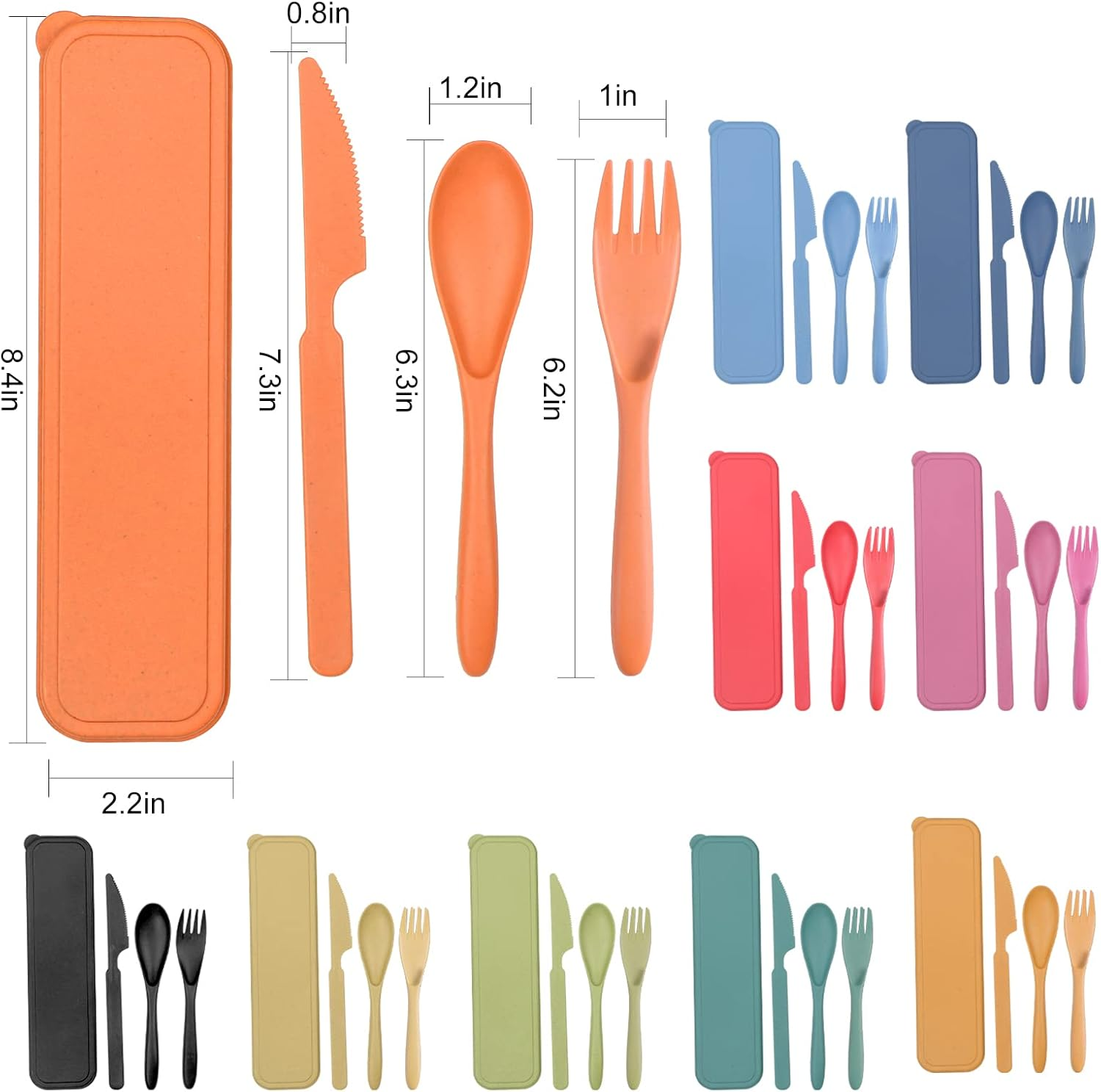 Reusable Travel Utensils Set with Case, 4 Sets Wheat Straw Portable Plastic Fork Spoons Knife Camping Cutlery, Eco-Friendly BPA Free Lunch Tableware Travel Picnic Silverware for Kids Adults Daily Use image number 6