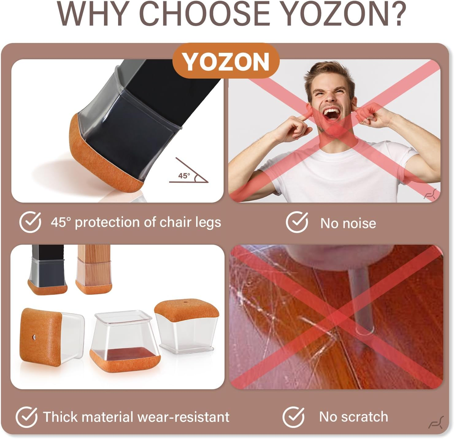 Chair Leg Floor Protectors Square Chair Leg Protectors for Hardwood Floors Silicone Caps Felt Strengthen Bottom Protection Reduce Noise 16 Pack Clear Square L Fit: (27-40Mm) image number 5