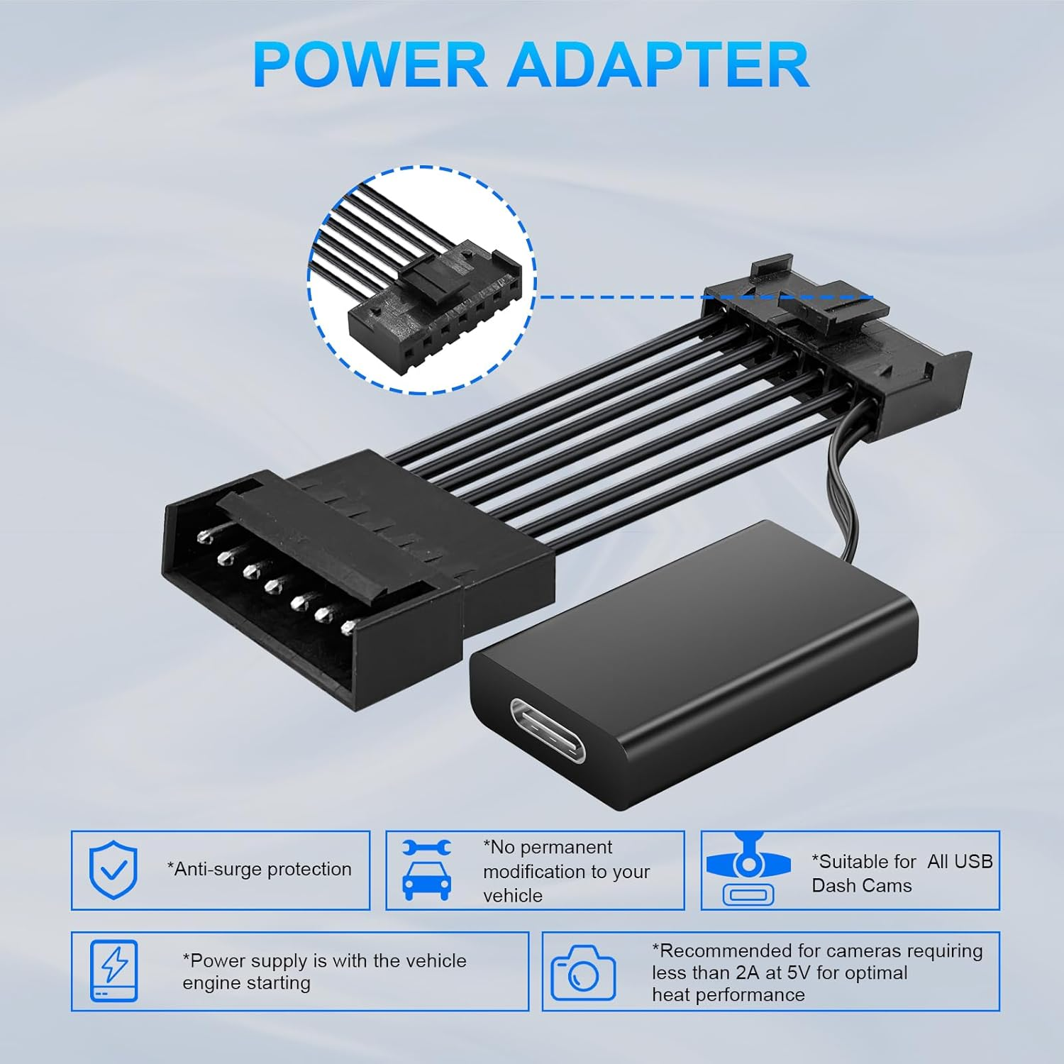 Mangoal Dashcam Power Adapter 7 Pin Custom for Chevy, Ford, Honda, Lexus, Mitsubishi, Nissan, Toyota and More,Hide the Wires,Gps Radar Mirror Camera Dash Cam Adapter Cable,Connects to Rearview Mirror image number 6