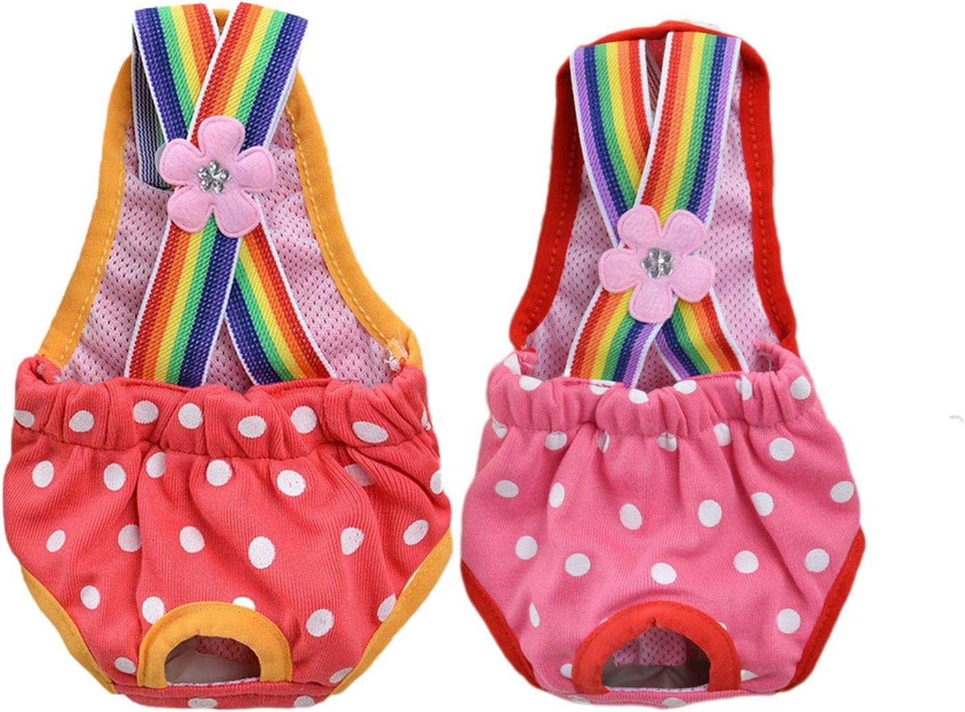 IUOUTG 2 Pieces Dog Diapers Female Cute Pet Physiological Pants with Suspender Cotton Breathable Small Dog Menstrual Briefs for Small Medium Pet Dogs