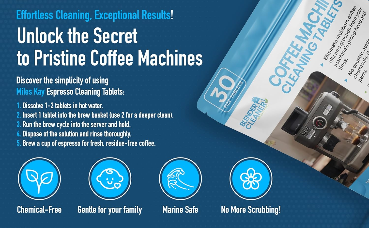 Miles Kay 60-Pack Cleaning Tablets (2-Year Supply), Compatible with Breville, Jura, Delonghi, and Universal Coffee Brands &ndash; Professional Coffee Grease/Residue Cleaner for Baristas