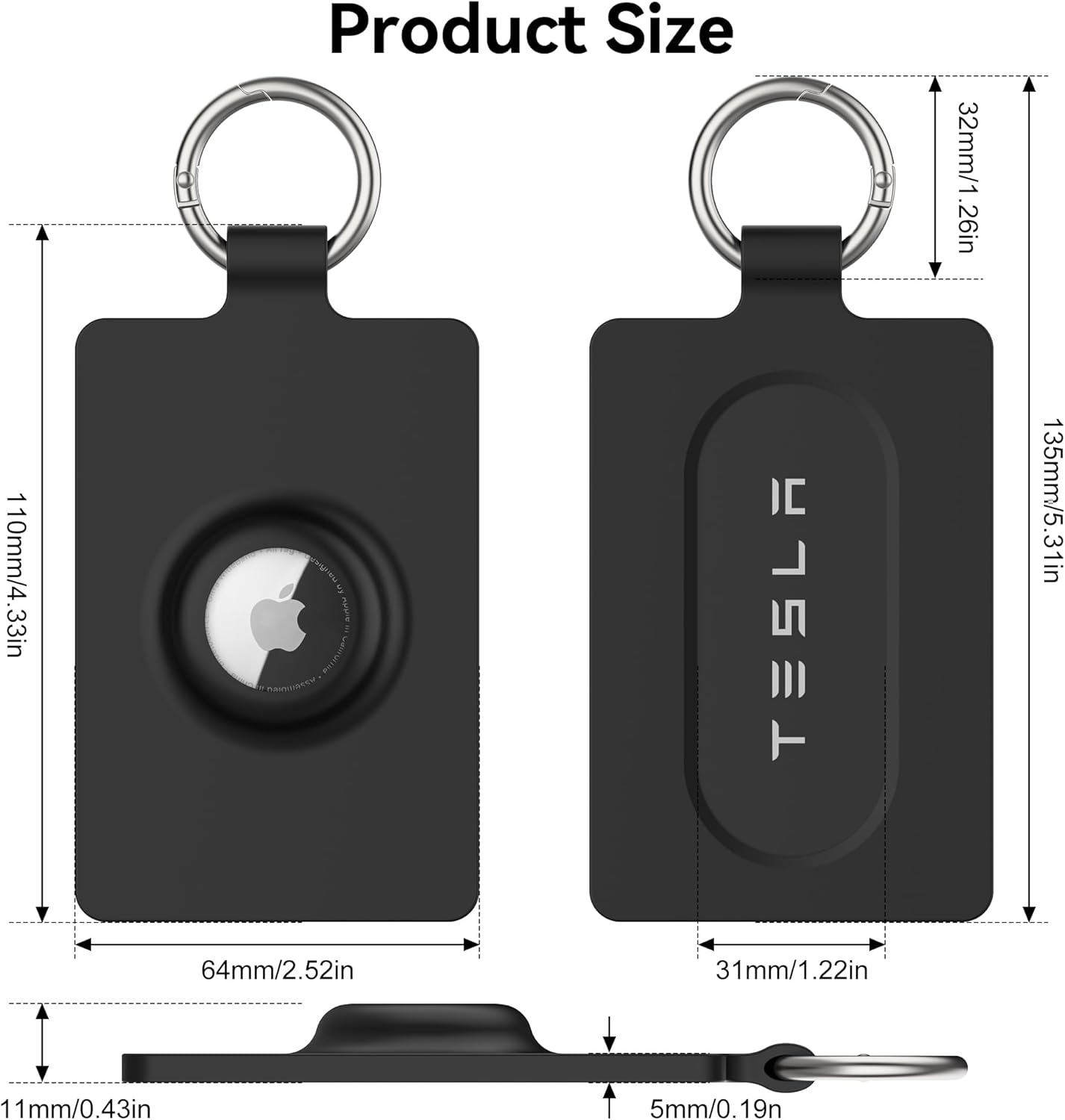 Card Holder for Tesla Keycard with Airtag, Soft Silicone Key Card Protective Case Cover for Tesla Model 3 Y S X, Key Holder with Keychain Key Rings - 2 Pack image number 1