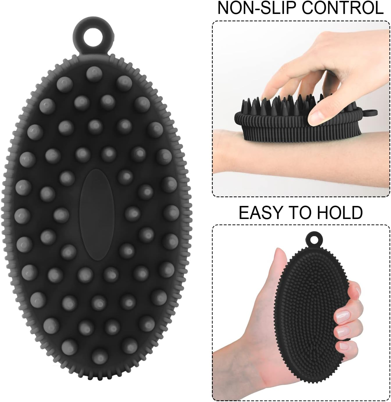 Rampula Silicone Body Scrubber, 2 in 1 Shower and Shampoo Scalp Massager Brush for Dry and Wet, Lathers Well, Stimulating Blood Circulation More Hygienic than Loofah 1PC Black image number 1
