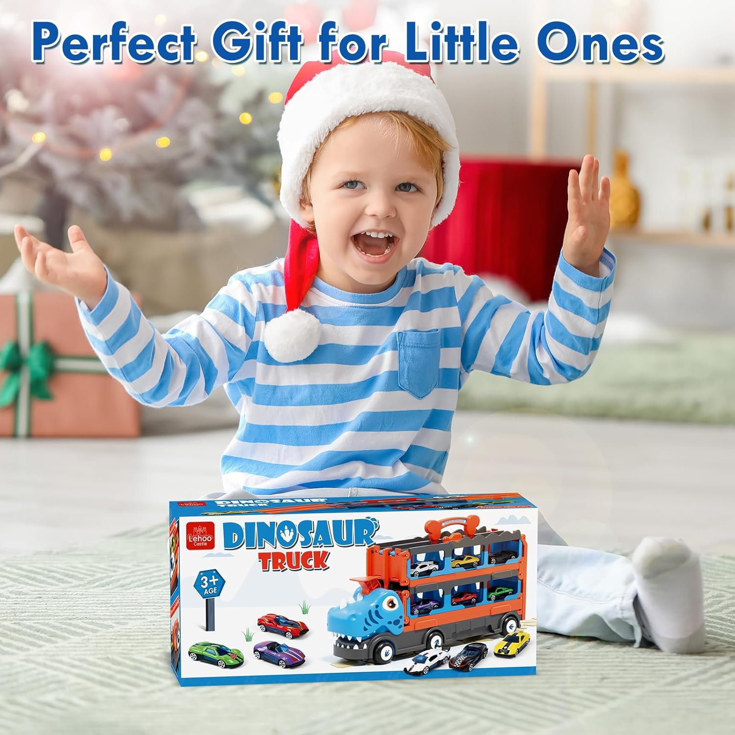 Lehoo Castle 2 Year Old Boy Gifts, 7 in 1 Transport Truck Toy, Toys for 2 Year Old Boys, Toy Car Storable and Foldable, Ejectable Carrier Truck with 6 Pcs Race Cars image number 6